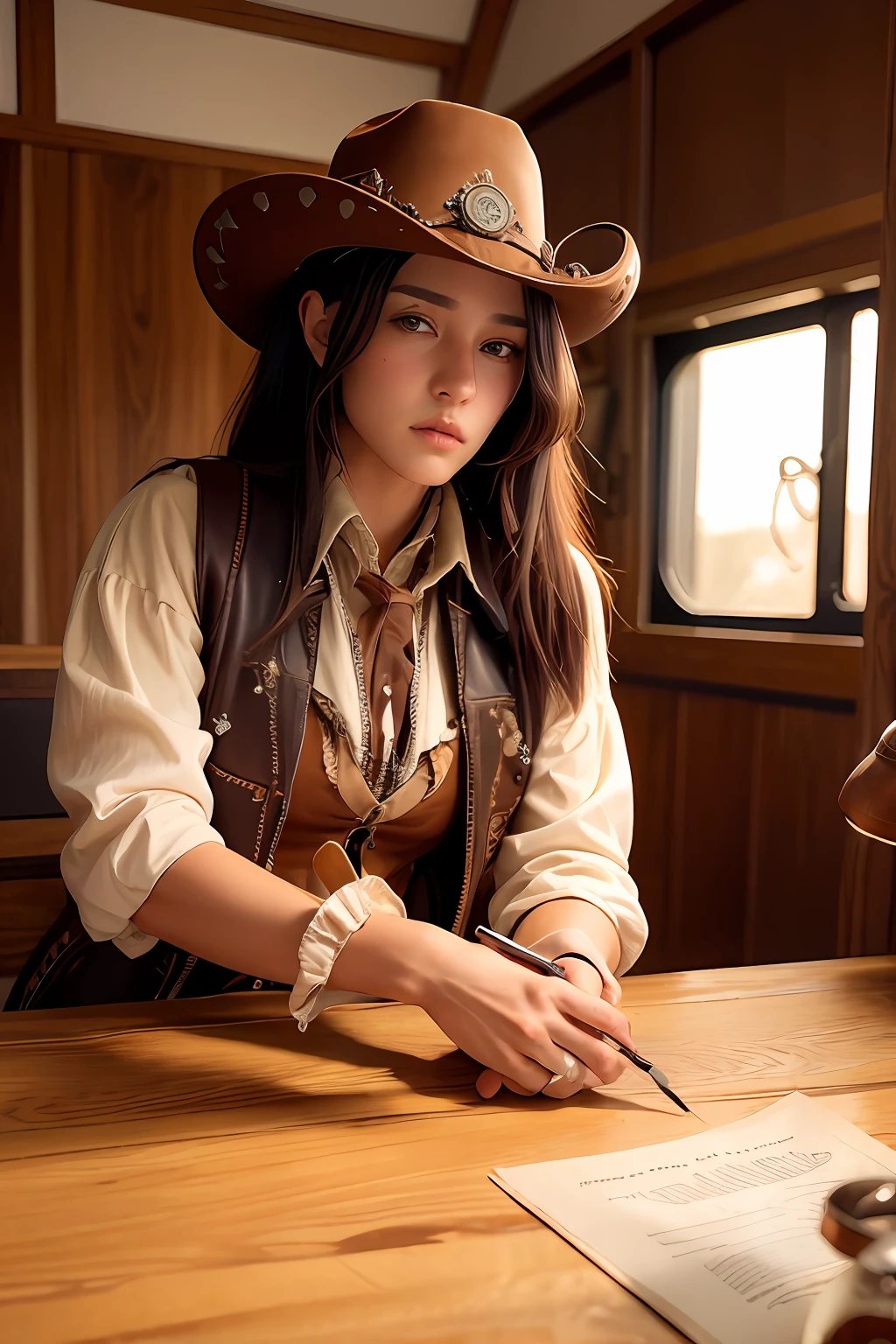 western cowboy style,photography,steampunk,best quality, realistic, photorealistic, intricate details, (delicate detailed), (intricate details), cinematic light, best quality Backlights, clear line, 8k,ultra high res,