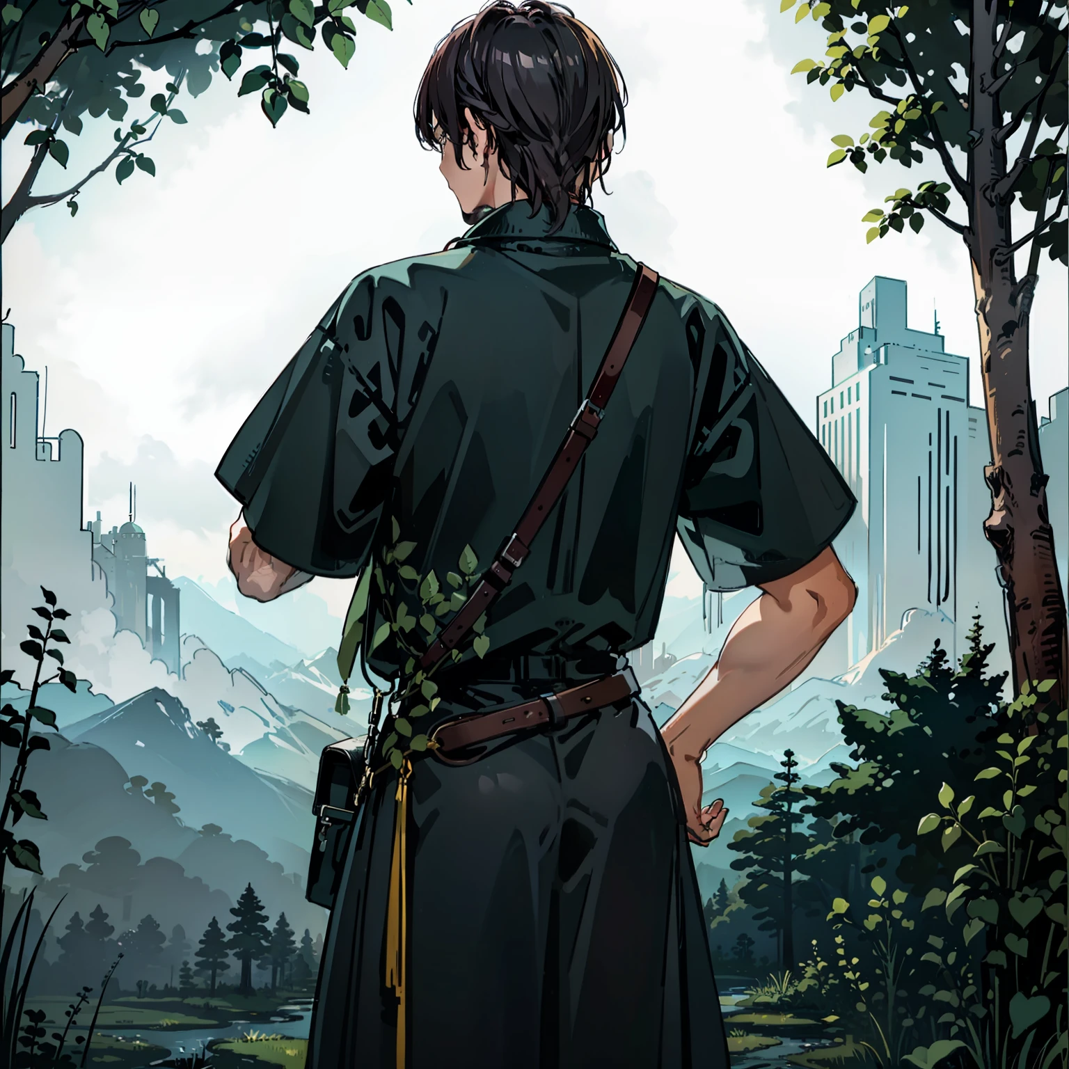 In the woods,The back of a man