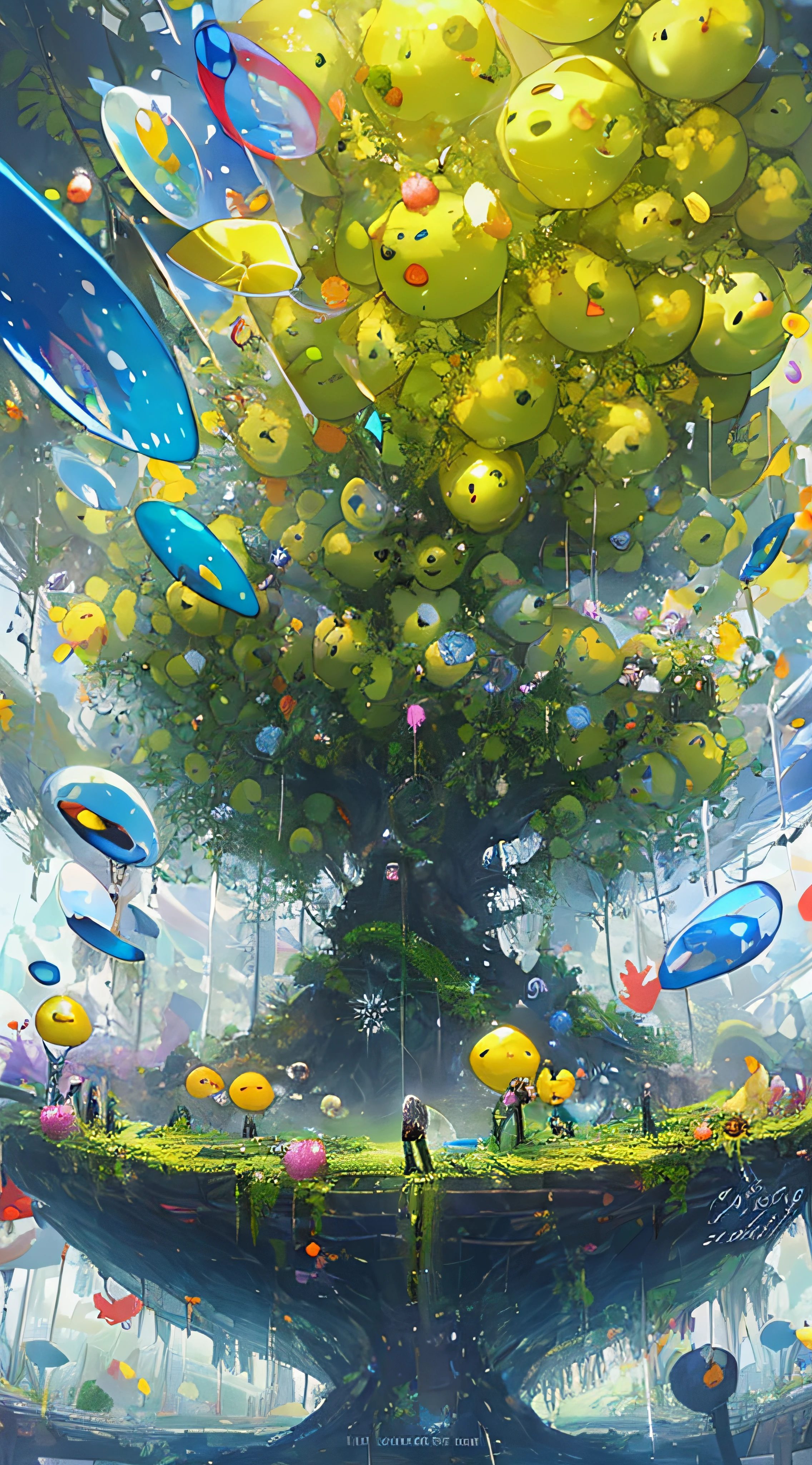 A gigantic yellow fruit, a world tree, Funassyi, Ranranruu, Chic, a butler who can't stop clicking his tongue, 77777, hitting the jackpot, a dancing prop, a fruit enveloped in a yellow translucent outline, the world tree of Kowloon, towering over 200 meters and reaching the dome's ceiling, the worm virus, gigantic tree roots, along the coastline, a big slime, executing debugging, manipulating applications, viruses, error sounds, a handshake, the surface tension of the fruit, competing emulators, Range, Robert Robert, virtual reality, high technology, competing, clones, androids, the blue Kowloon Star, a dome world, the slime's fruit, scattering flowers, bearing fruit, undergoing metamorphosis, green vine-like tendrils, countless feathers sprouting from the skin, a Kowloon world tree accompanied by a gigantic yellow fruit, moving like octopus tentacles, the proliferation of gigantic tree roots disguised as marine creatures, Range operating the application, the big slime's fruit, maintaining a constant size due to surface tension, consciousness trapped within the blue Kowloon Star, connection between the emulator mouse and ultrasonic vision, a digital signage umbrella - Hanging Umbrella, the presence of clones and androids, witnessing the world tree during a shootout, the metamorphosis of fruit-bearing flesh-like organisms