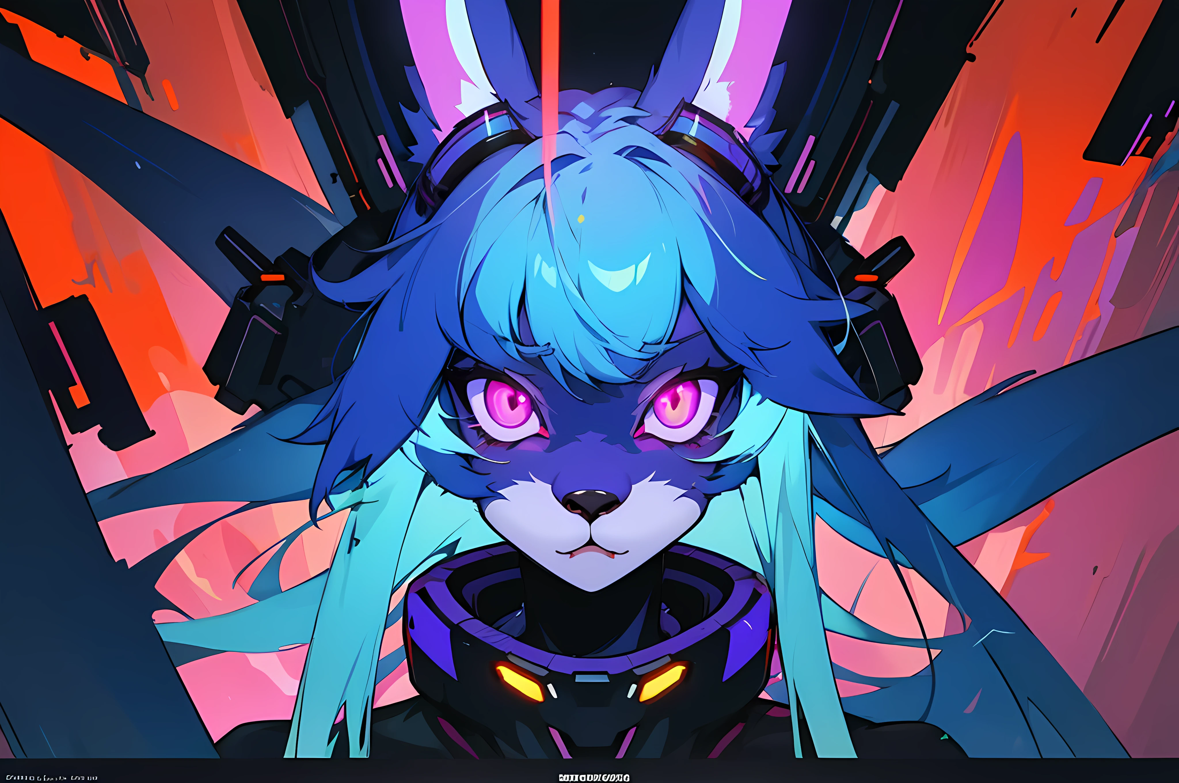 (vintage vhs), (crt screenshot), (Zen, Amy Sol style), (((blue anthro kemono furry rabbit))), underground cavern shining flashlight in old ruins, scene from a show about a blue anthro furry kemono rabbit who investigates deep space crime, (vast decrepit scenery:1.2) blame! style, nightmarish illustration, glowing eyes everywhere, intense eye contact, hybrid human / anthro, electrixbunny, rabbit anthro portrait, ((portrait)), bunnypunk, weirdcore voidpunk fursona, wearing bunny ears, cover art with light abstraction, abstract, simple vector art, contemporary Cybernetic art, color gradients, soft color palettes, layered forms, whimsical animation, style Ethereal abstract, 4K, , anime character with futuristic hair and glowing eyes in a dark room, digital cyberpunk anime art, anime style 4 k, digital cyberpunk - anime art, anime mecha aesthetic, digital cyberpunk anime!!, anime cyberpunk art, fully robotic!! catgirl, hyper concept art, cyberpunk anime girl mech, portrait anime space cadet girl, wearing cybernetic bunny ears , anime character with futuristic hair and glowing eyes in a dark room, digital cyberpunk anime art, anime style 4 k, digital cyberpunk - anime art, anime mecha aesthetic, digital cyberpunk anime!!, anime cyberpunk art, fully robotic!! catgirl, hyper concept art, cyberpunk anime girl mech, portrait anime space cadet girl, wearing cybernetic bunny ears --v6