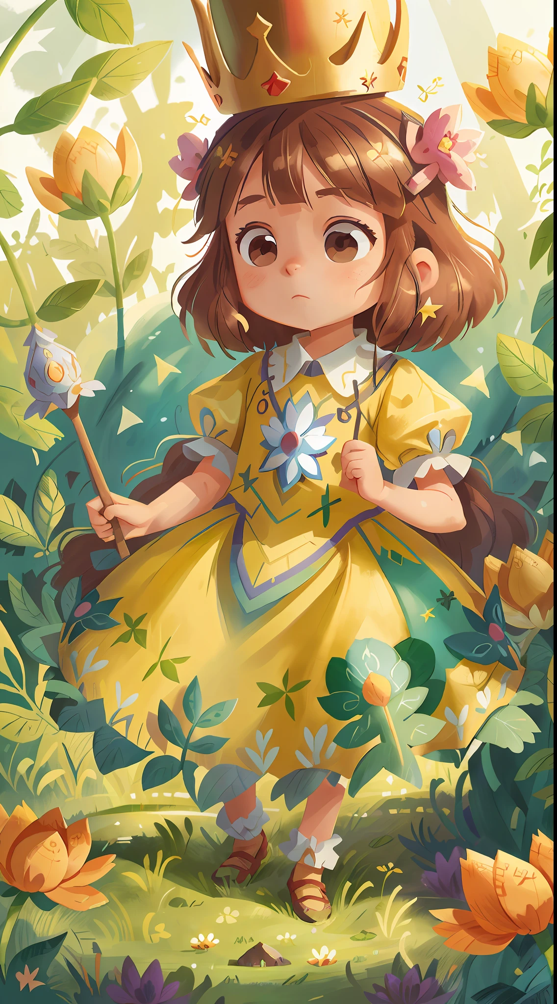 6--old ncess, stands in a meadow, There is a crown on his head, Perfect Quality, Clear Focus (Clutter - Castle: 0,8), (tmasterpiece: 1,2) (Realistic: 1,2) (bokeh) (beste-Qualit) (Detail Skin: 1,3) (intricate detials) (8K) (Detail of the eyes) (Clear Focus)