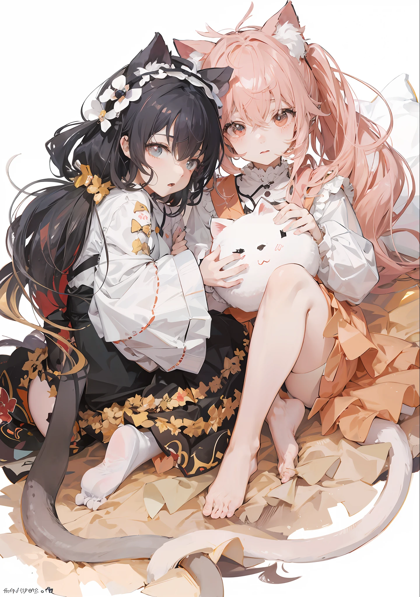 Anime - Stylistic image of two girls hugging each other in bed, WLOP and Sakimichan, Kawasi, Guviz, Guweiz in Pixiv ArtStation, Best Rated on pixiv, small curvaceous loli, two beautiful anime girls, Guweiz on ArtStation Pixiv, Detailed key anime art, detailed anime art, Detailed anime artwork