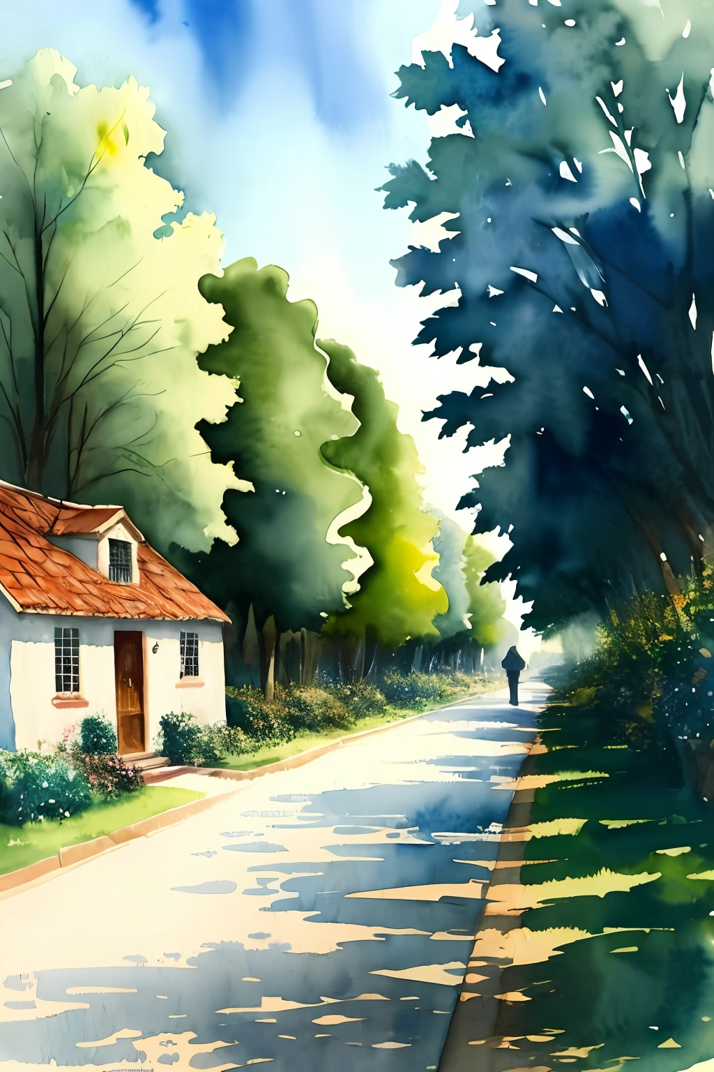 A man in country lane watercolor HD lonely
