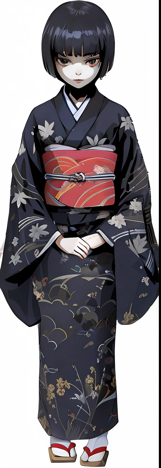 Kimono, girl, black hair, bob, geta, front view, full-length view