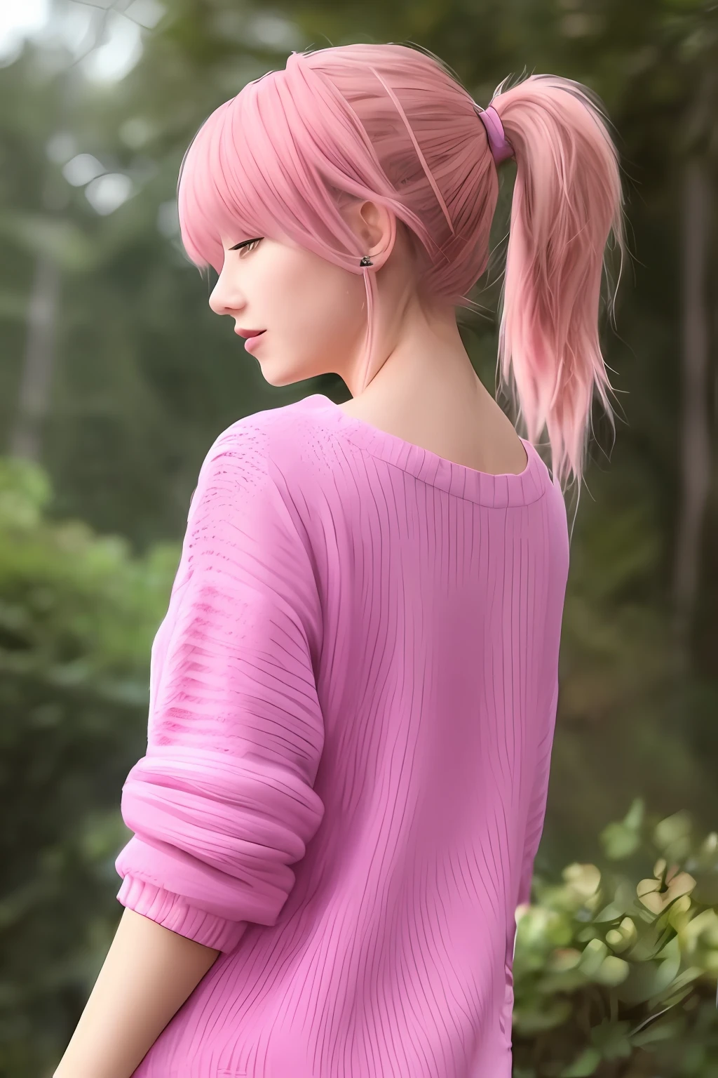 1 girl,pink hair,ponytail