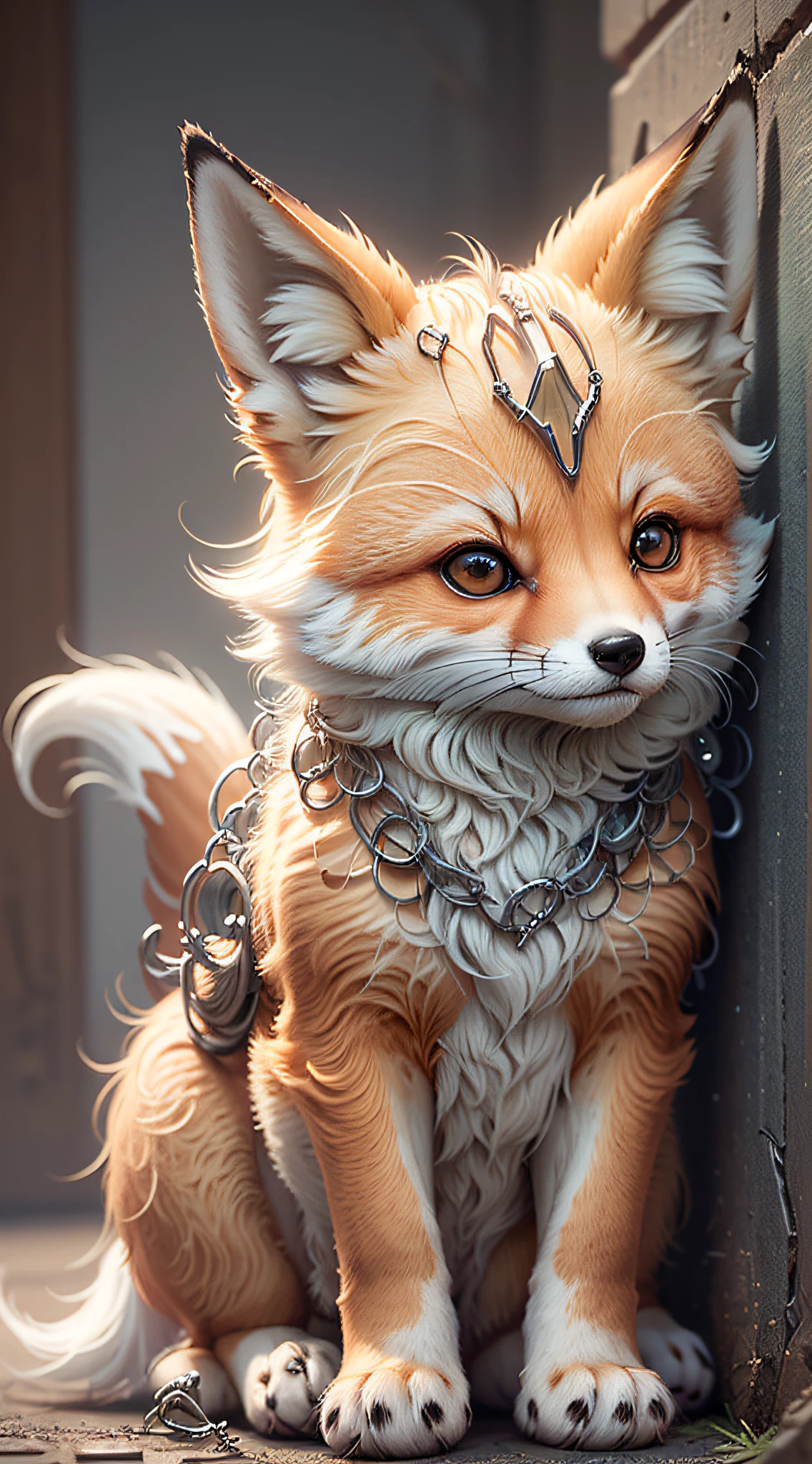 A cute little fox，There are red and white furs，(Nine tails:1.1)，([Tail|detailed wire]:1.3)，(complexdetails)，hdr，(complexdetails，ultra - detailed:1.2)，Cinema lenses，Halo shadow，at centre，Little white fox！！！，ssmile，Funny，crystal，cleanness