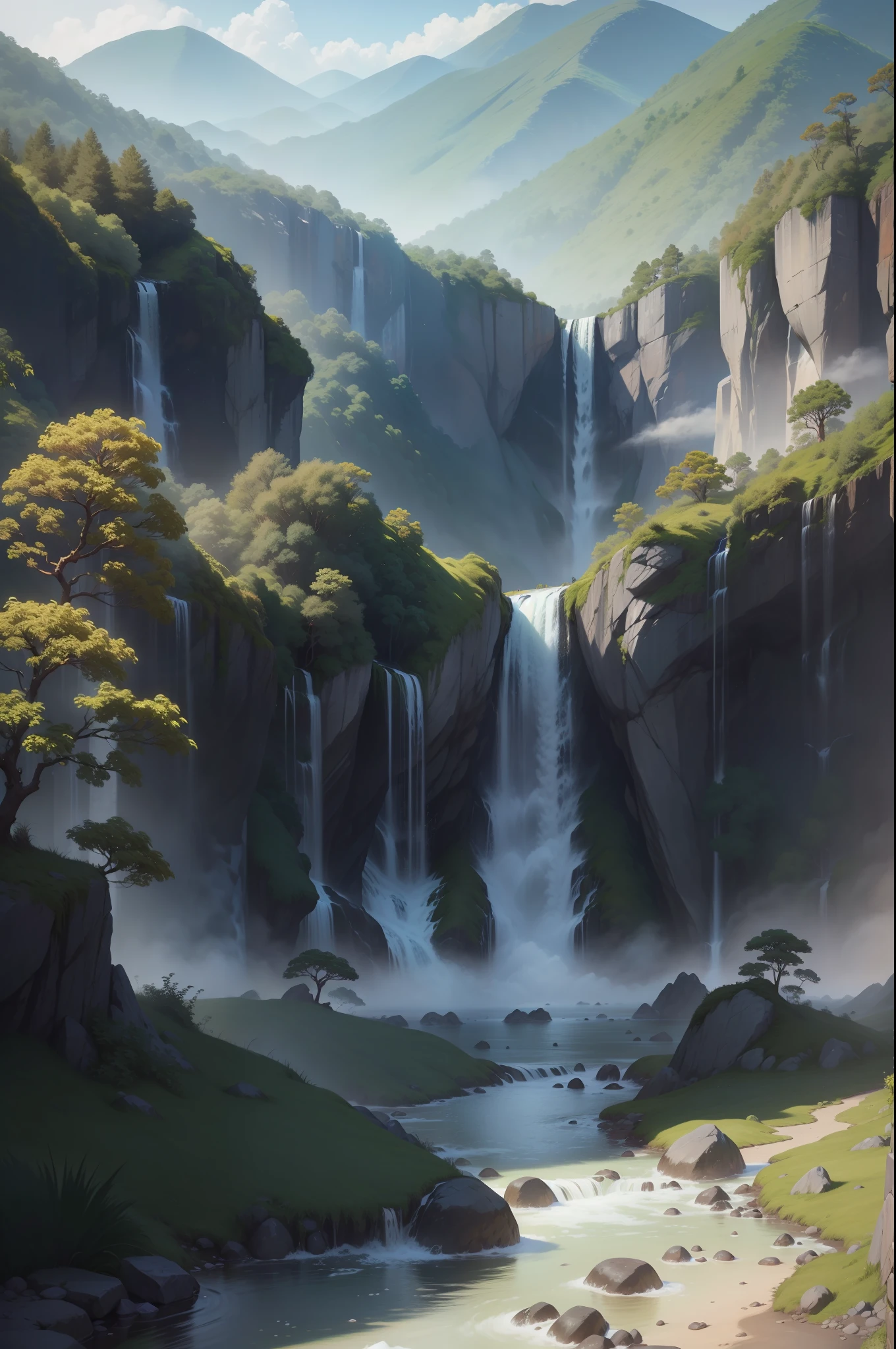 9:16 Full picture,Chinese antiquity、springtime、jungles、lakes、hole in the mountains、waterfallr,The tree、grassy fields、Rochas、fawn、hot onsen、hydrosphere、(illustratio:1.0)、Epic composition、Detail Enhancement,Detail enhancement。Realistic lighting、high definition detail、tmasterpiece、The best quality,(非常详细的 CG 统一 8k 壁纸),(The best quality)