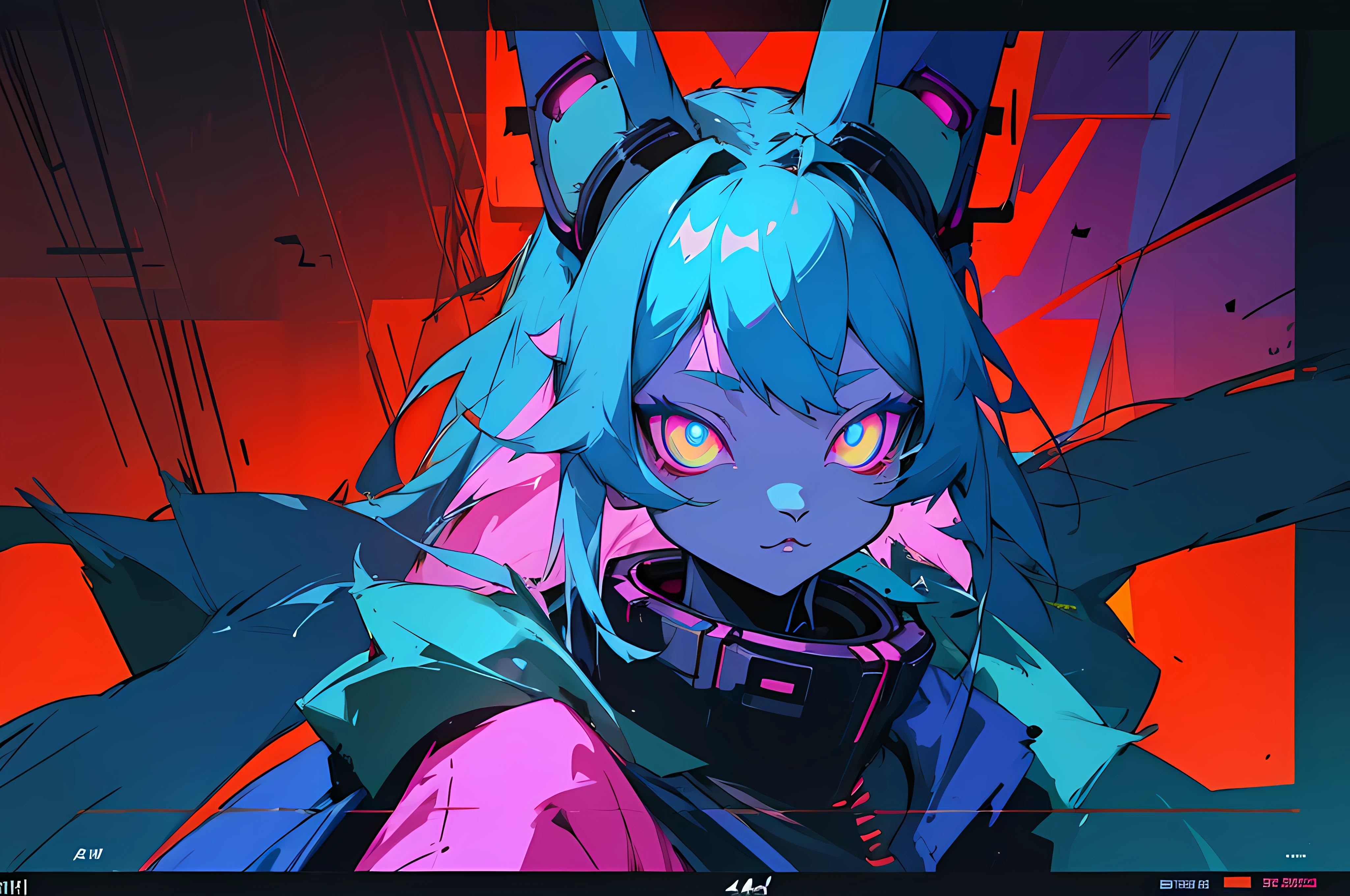 (vintage vhs), (crt screenshot), (Zen, Amy Sol style), (((blue anthro kemono furry rabbit))), underground cavern shining flashlight in old ruins, scene from a show about a blue anthro furry kemono rabbit who investigates deep space crime, (vast decrepit scenery:1.2) blame! style, nightmarish illustration, glowing eyes everywhere, intense eye contact, hybrid human / anthro, electrixbunny, rabbit anthro portrait, ((portrait)), bunnypunk, weirdcore voidpunk fursona, wearing bunny ears, cover art with light abstraction, abstract, simple vector art, contemporary Cybernetic art, color gradients, soft color palettes, layered forms, whimsical animation, style Ethereal abstract, 4K, , anime character with futuristic hair and glowing eyes in a dark room, digital cyberpunk anime art, anime style 4 k, digital cyberpunk - anime art, anime mecha aesthetic, digital cyberpunk anime!!, anime cyberpunk art, fully robotic!! catgirl, hyper concept art, cyberpunk anime girl mech, portrait anime space cadet girl, wearing cybernetic bunny ears , anime character with futuristic hair and glowing eyes in a dark room, digital cyberpunk anime art, anime style 4 k, digital cyberpunk - anime art, anime mecha aesthetic, digital cyberpunk anime!!, anime cyberpunk art, fully robotic!! catgirl, hyper concept art, cyberpunk anime girl mech, portrait anime space cadet girl, wearing cybernetic bunny ears --v6