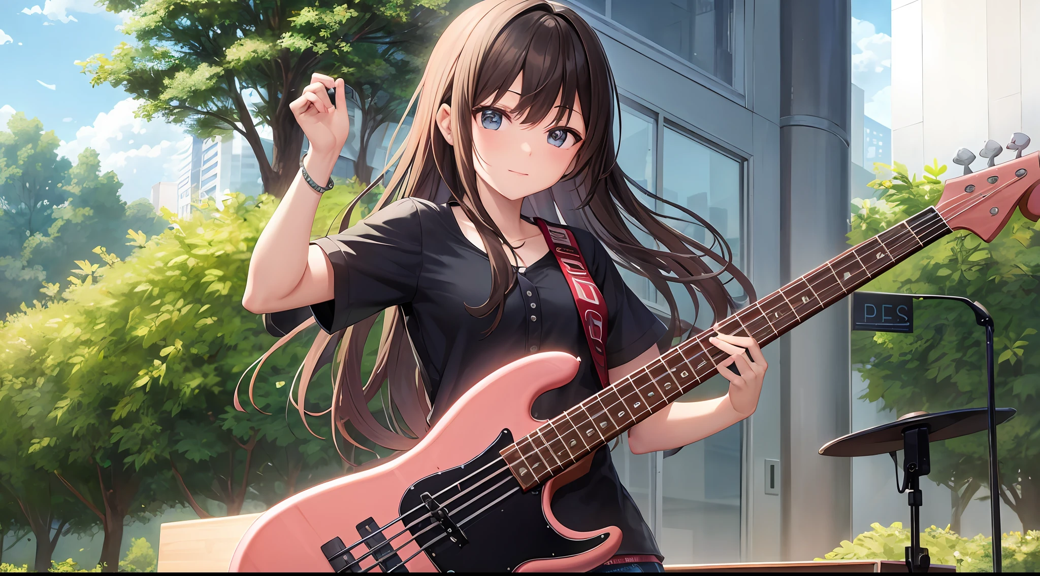 bass,4 strings,girl with,bassist,a cool