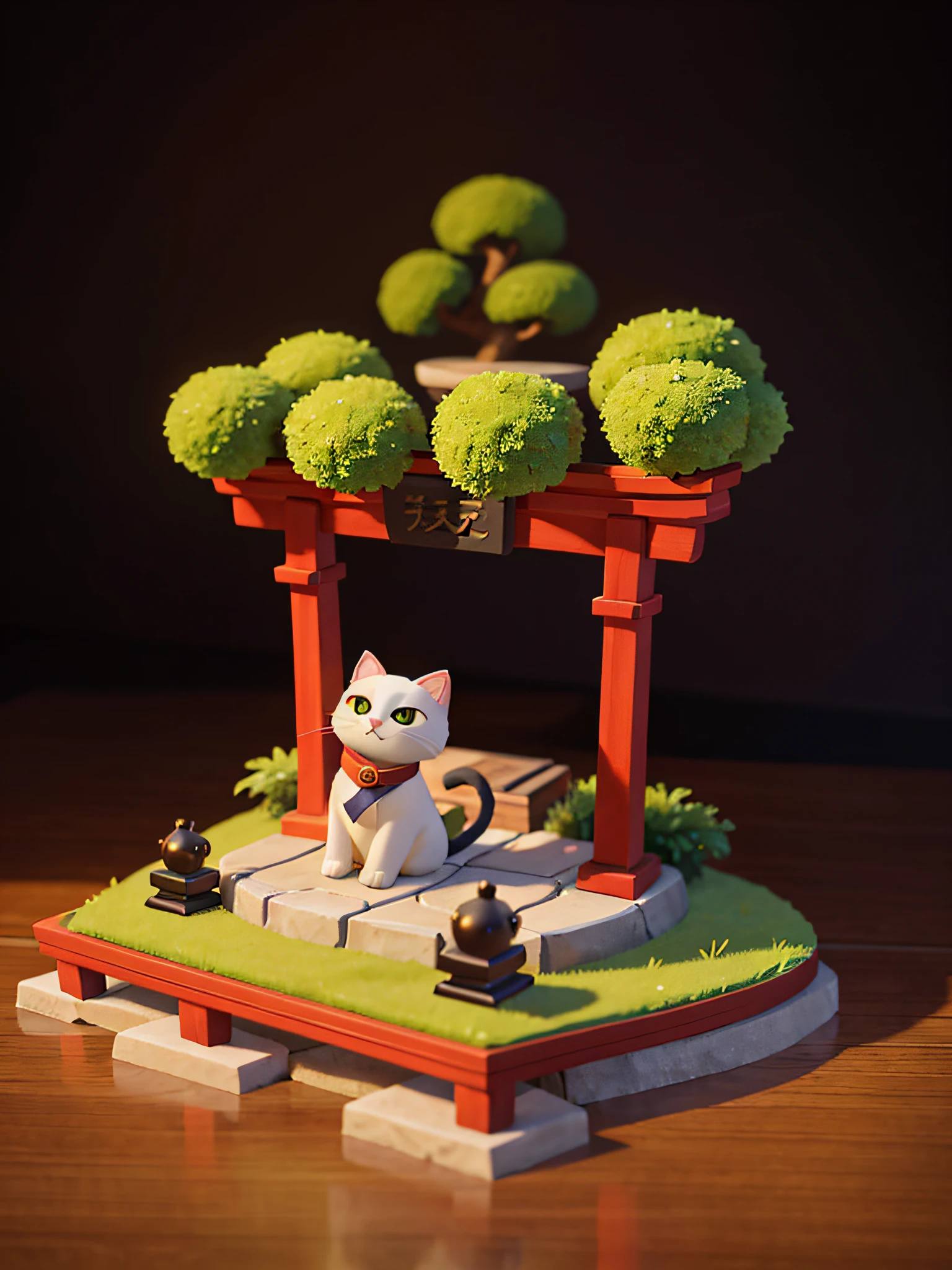 cat,cute cat,one body,one head,singl face,toy,vignette figure,whole body、1 cat、Very cute cat figure、Ultra Precise Cat Figure、Deformed cat、Sparkling eyes、Cat whole body、Output image quality(add detail、The ultra -The high-definition、Masterpiece、hight resolution、8K、Award-winning works)、(intricate-detail、ultra-detailliert:1.2)、Cinematic Shots、vignettes、central、japanic style、pure Japanese style、japanese aesthetic、Traditional Japan culture、Vermilion torii gate、Stone approach、pine trees、willow trees、Bonsai in Japanese style、black cat、Chic impression、Muted shades、gentle shades、Attractive composition、Attractive lighting、depth of fields、diorama