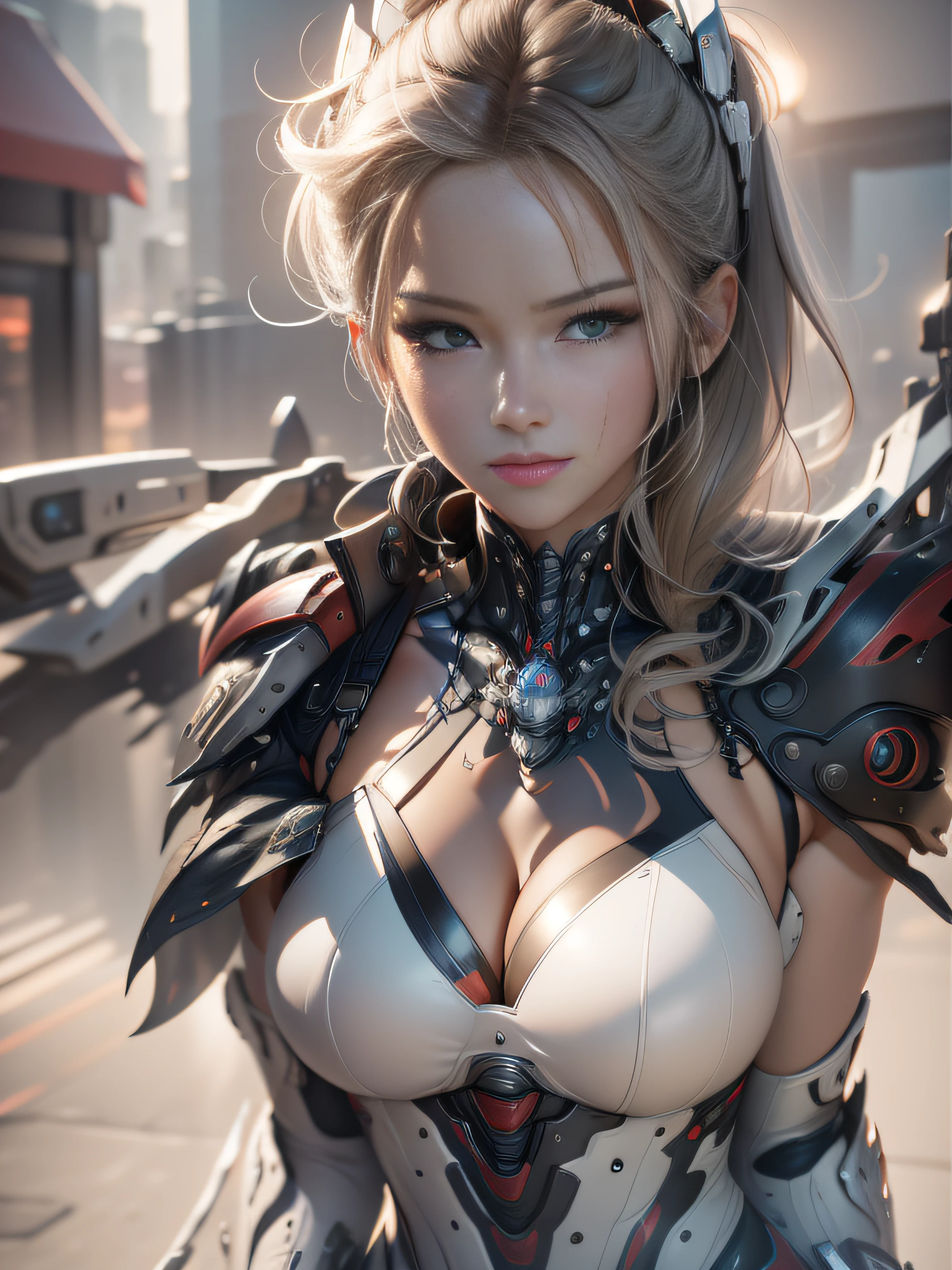 Highest image quality，Outstanding details，超高分辨率，（Fidelity：1.4）, Favor the details，(Final Fantasy XV character Ellania Dragon Knight), Wielding the Fang Tianlong Halberd，Cloak, She has a delicate and beautiful face,Raised sexy，cyber punk perssonage，Futuristic，mechanically aesthetic，Virtual Engine 5，Perfect detail rendering，rendering by octane，hyper HD