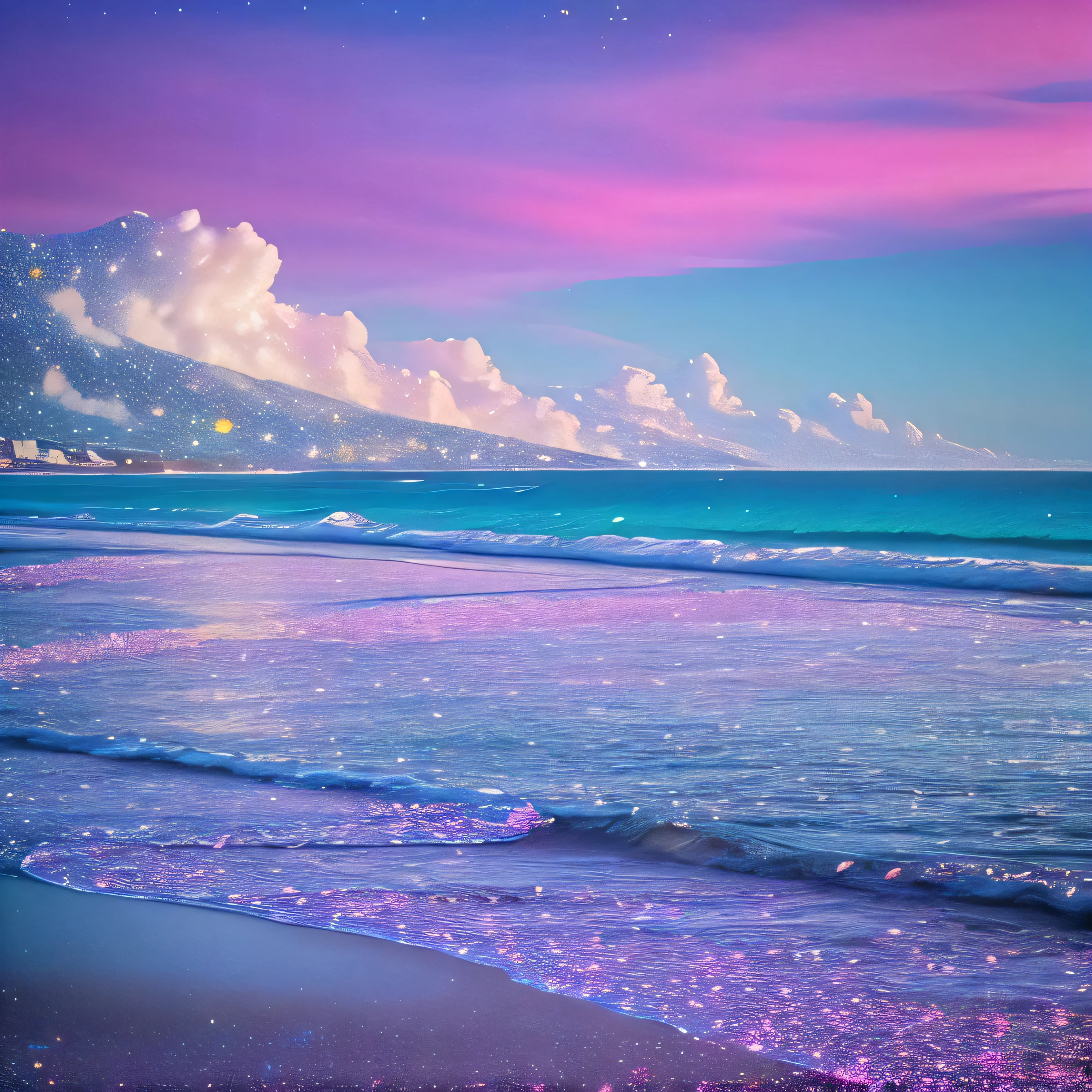 glitter photo pink cloud and sea
