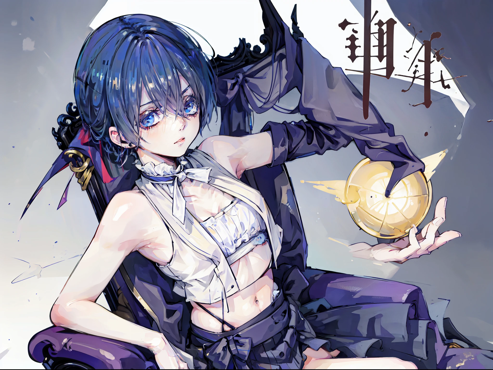 Ciel phantomhive, armpit, croptop, no pants, Sit on the chair