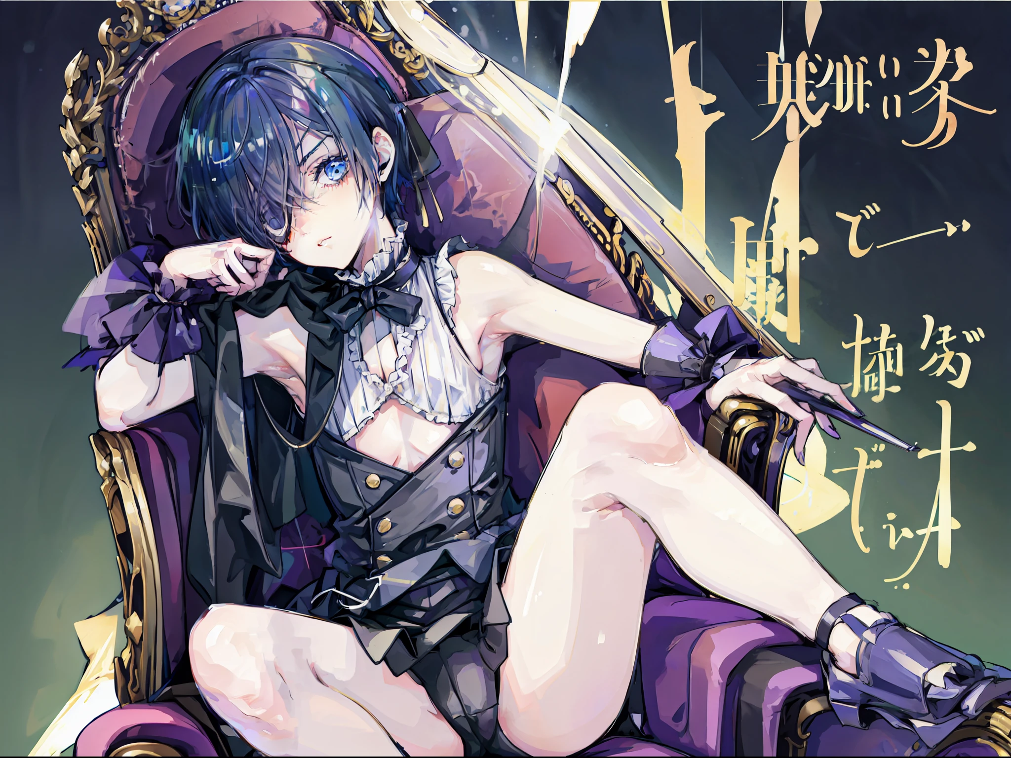 Ciel phantomhive, armpit, croptop, no pants, Sit on the chair