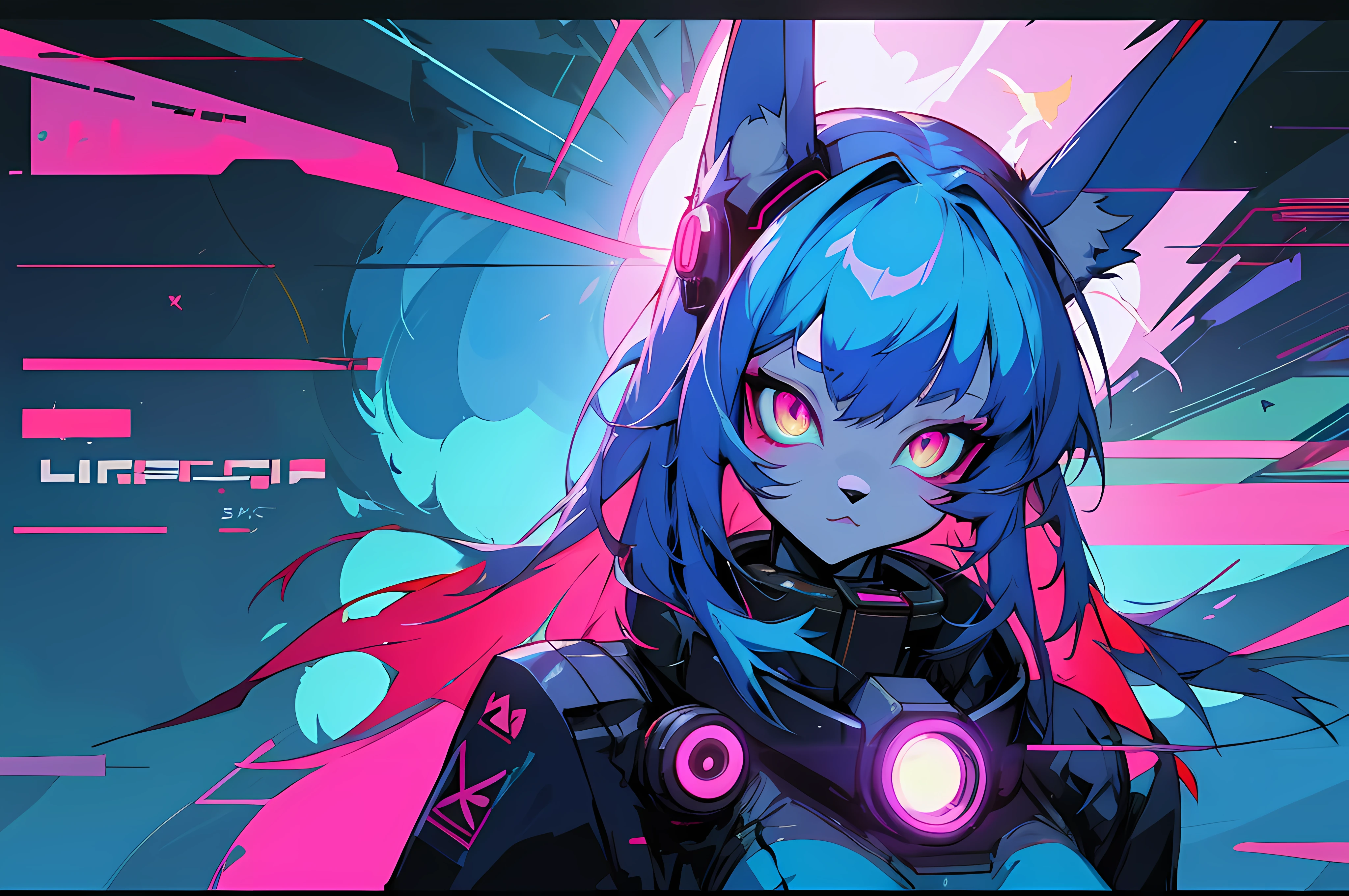 (vintage vhs), (crt screenshot), (Zen, Amy Sol style), (((blue anthro kemono furry rabbit))), underground cavern shining flashlight in old ruins, scene from a show about a blue anthro furry kemono rabbit who investigates deep space crime, (vast decrepit scenery:1.2) blame! style, nightmarish illustration, glowing eyes everywhere, intense eye contact, hybrid human / anthro, electrixbunny, rabbit anthro portrait, ((portrait)), bunnypunk, weirdcore voidpunk fursona, wearing bunny ears, cover art with light abstraction, abstract, simple vector art, contemporary Cybernetic art, color gradients, soft color palettes, layered forms, whimsical animation, style Ethereal abstract, 4K, , anime character with futuristic hair and glowing eyes in a dark room, digital cyberpunk anime art, anime style 4 k, digital cyberpunk - anime art, anime mecha aesthetic, digital cyberpunk anime!!, anime cyberpunk art, fully robotic!! catgirl, hyper concept art, cyberpunk anime girl mech, portrait anime space cadet girl, wearing cybernetic bunny ears , anime character with futuristic hair and glowing eyes in a dark room, digital cyberpunk anime art, anime style 4 k, digital cyberpunk - anime art, anime mecha aesthetic, digital cyberpunk anime!!, anime cyberpunk art, fully robotic!! catgirl, hyper concept art, cyberpunk anime girl mech, portrait anime space cadet girl, wearing cybernetic bunny ears --v6