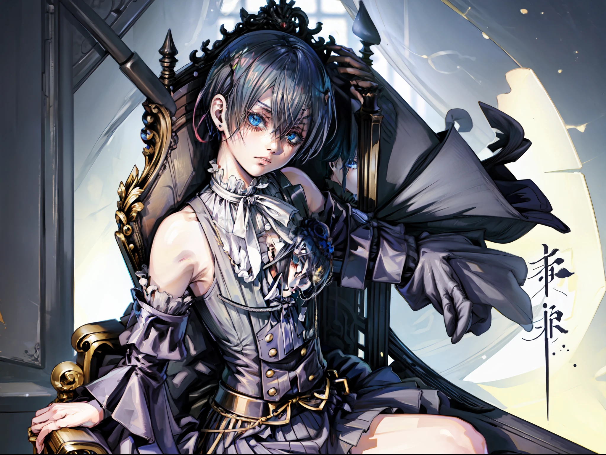 Ciel phantomhive, armpit, croptop, no pants, Sit on the chair