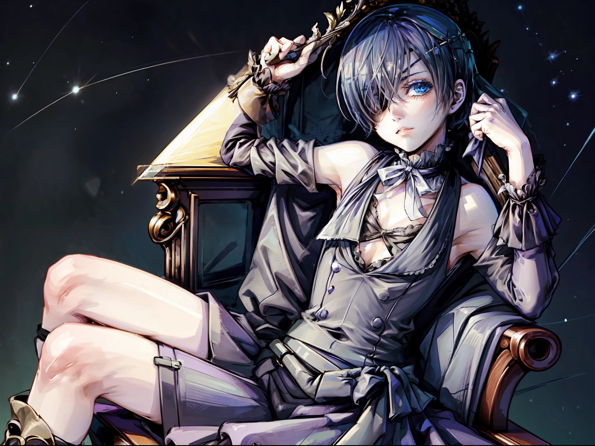 Ciel phantomhive, armpit, croptop, no pants, Sit on the chair