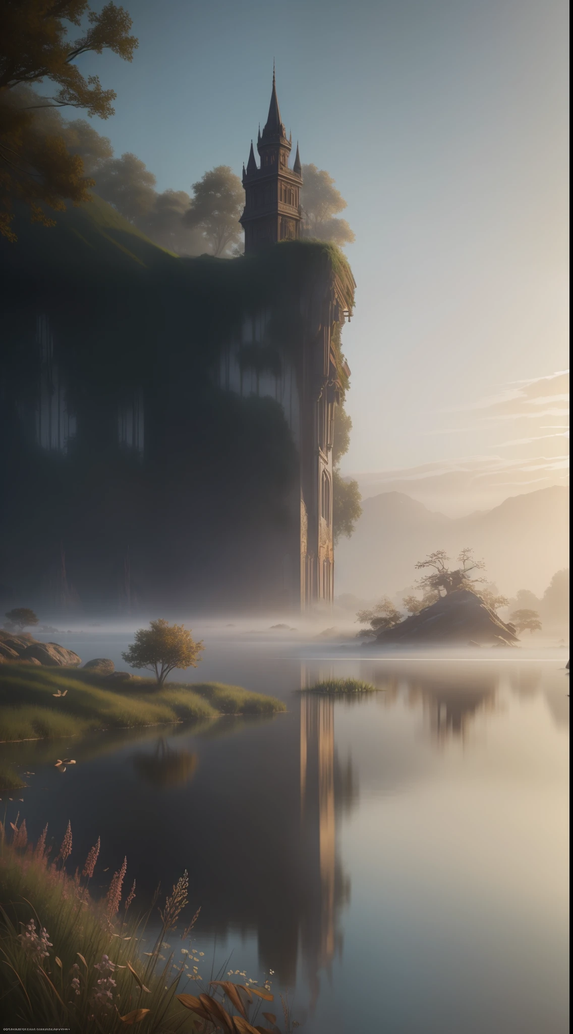 (beste-Qualit), (tmasterpiece), (Detailed:1.4), fog over water, lake, morning, fantasy, detailed, dramatic, intricate, perfect composition, beautiful detailed intricate insanely detailed octane rendering, popular on artstation, 32k art photography, photorealistic concept art, soft natural volumetric cinematic perfect light, watercolor, trend on artstation, sharp focus, studio photo, intricate detail, high detail, Greg Rutkowski, 32k