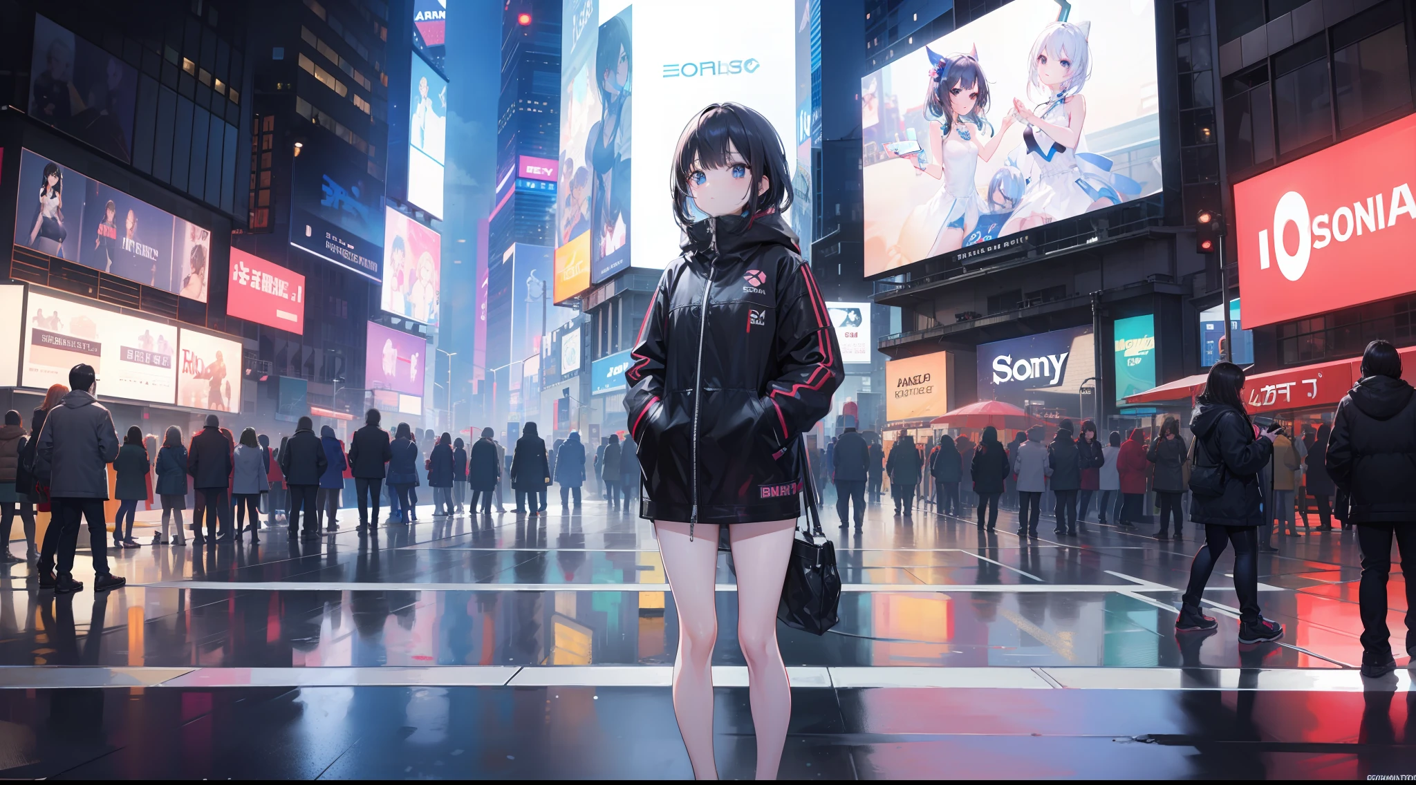 On the street,A daughter,time square,Look into the distance,slimfigure,Masterpiece,4K Ultra Clear,Sony Master Lens,wide angles