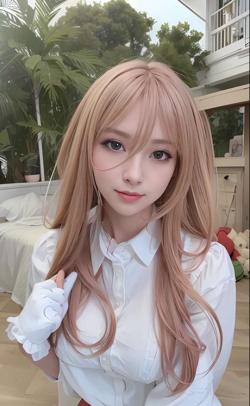 (8k), (best quality), (masterpiece:1.2), (realistic), (photorealistic:1.37), ultra-detailed, (kiss), 1girls, cute, smile, long_hair, green plants, beautiful detailed eyes, beautiful detailed nose, full body, huge breasts, dalcefo, pigsney, woman,