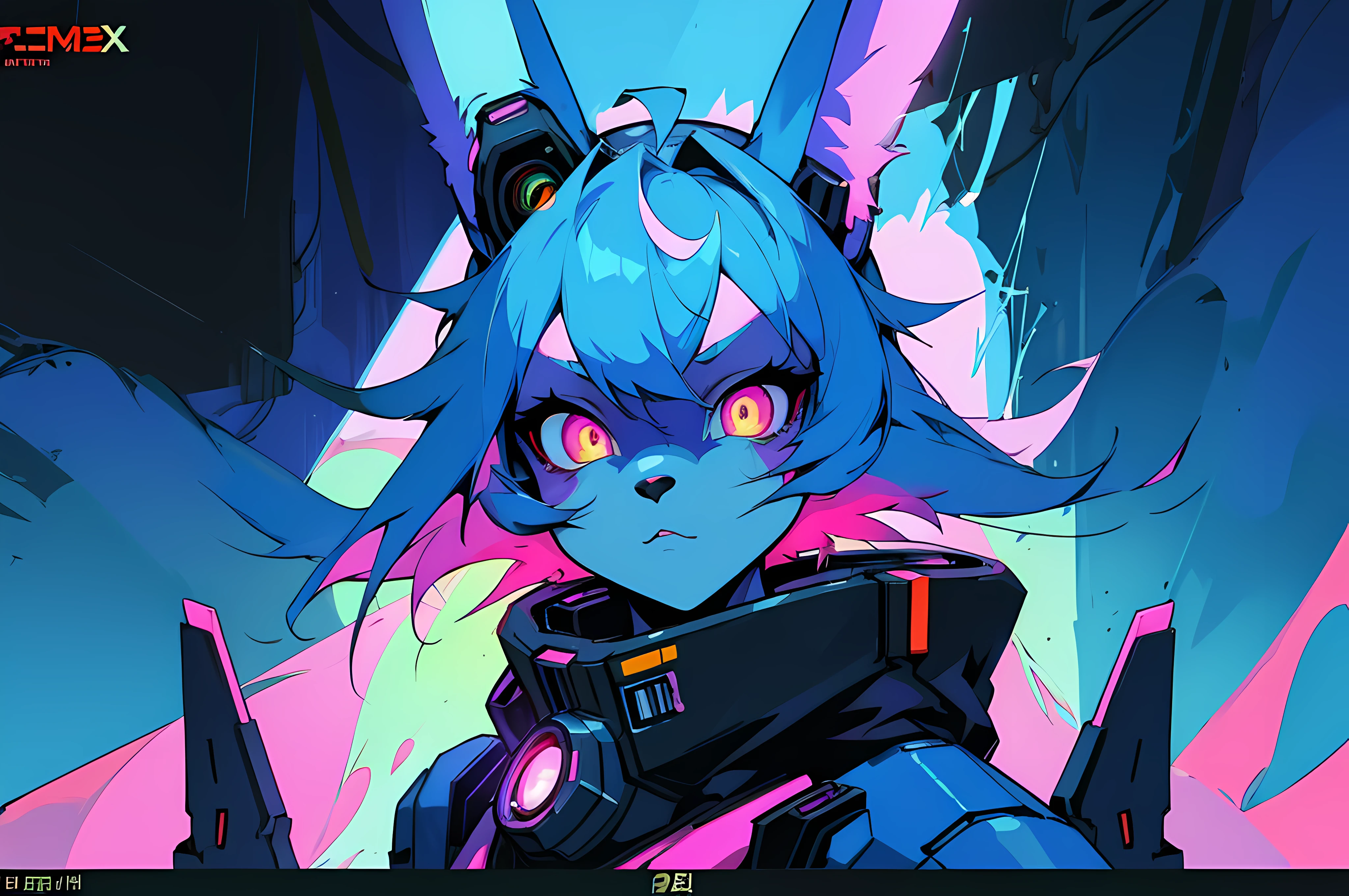 (vintage vhs), (crt screenshot), (Zen, Amy Sol style), (((blue anthro kemono furry rabbit))), underground cavern shining flashlight in old ruins, scene from a show about a blue anthro furry kemono rabbit who investigates deep space crime, (vast decrepit scenery:1.2) blame! style, nightmarish illustration, glowing eyes everywhere, intense eye contact, hybrid human / anthro, electrixbunny, rabbit anthro portrait, ((portrait)), bunnypunk, weirdcore voidpunk fursona, wearing bunny ears, cover art with light abstraction, abstract, simple vector art, contemporary Cybernetic art, color gradients, soft color palettes, layered forms, whimsical animation, style Ethereal abstract, 4K, , anime character with futuristic hair and glowing eyes in a dark room, digital cyberpunk anime art, anime style 4 k, digital cyberpunk - anime art, anime mecha aesthetic, digital cyberpunk anime!!, anime cyberpunk art, fully robotic!! catgirl, hyper concept art, cyberpunk anime girl mech, portrait anime space cadet girl, wearing cybernetic bunny ears , anime character with futuristic hair and glowing eyes in a dark room, digital cyberpunk anime art, anime style 4 k, digital cyberpunk - anime art, anime mecha aesthetic, digital cyberpunk anime!!, anime cyberpunk art, fully robotic!! catgirl, hyper concept art, cyberpunk anime girl mech, portrait anime space cadet girl, wearing cybernetic bunny ears --v6