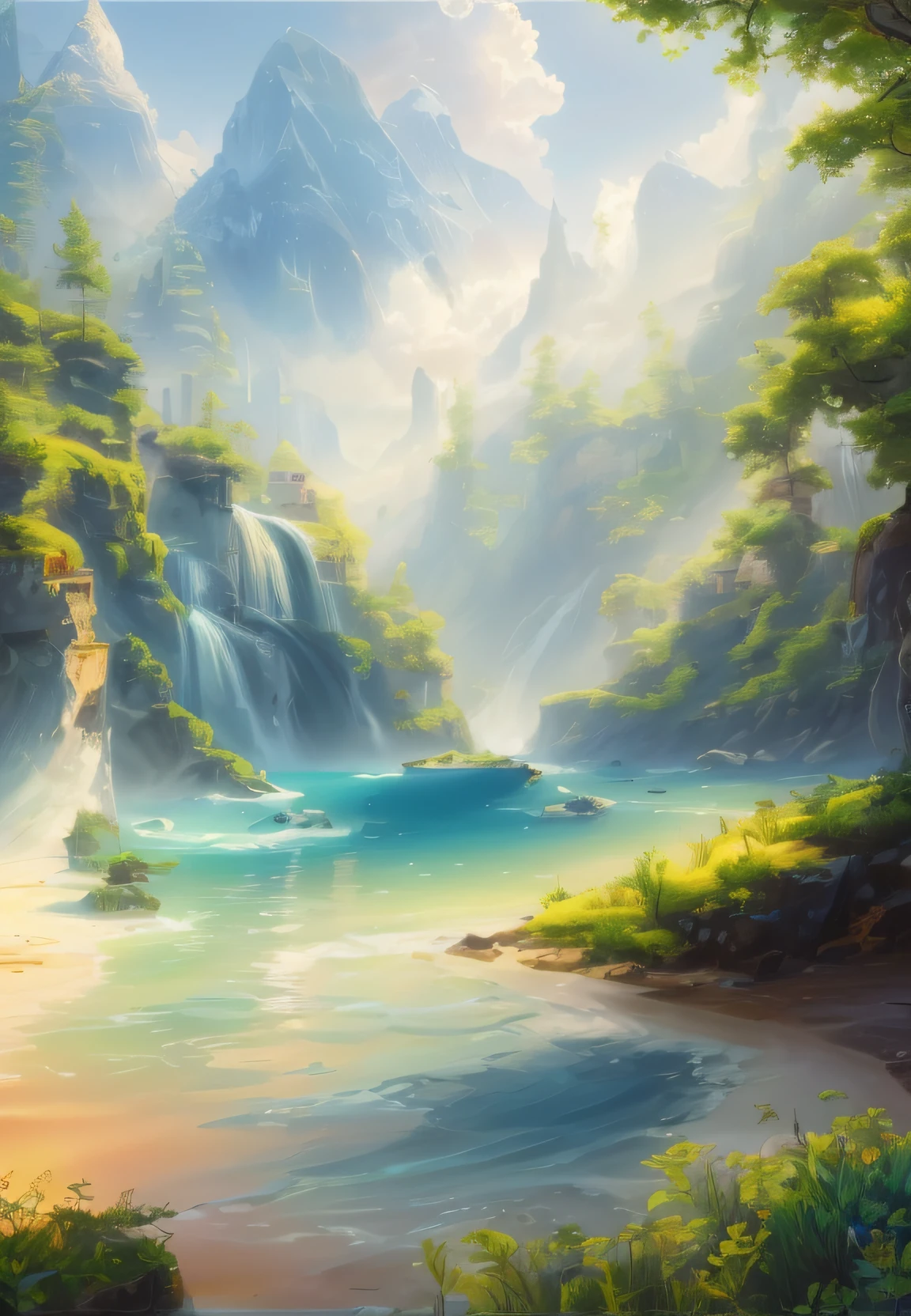 landscape, water, (extremely detailed CG unity 8k wallpaper), most beautiful artwork in the world, professional majestic oil painting, intricate, High Detail, Sharp focus, dramatic, photorealistic painting art