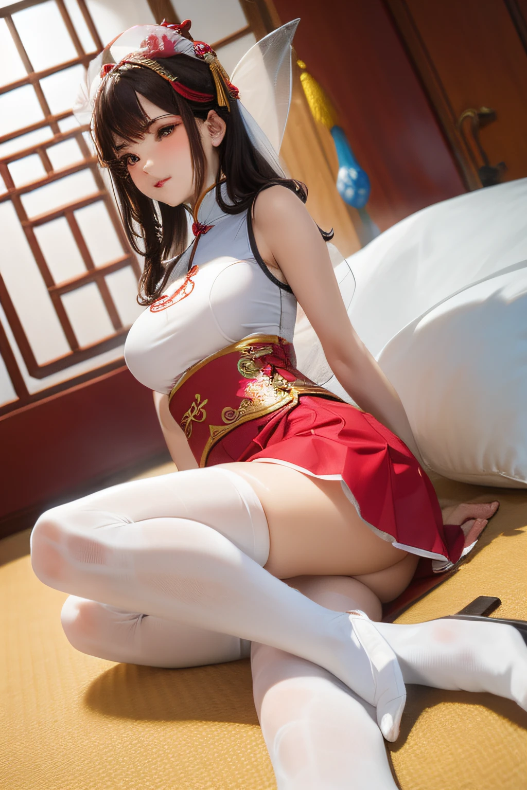 realisticlying,Chinese fairy,Highest definition,Dusty temperament,full bodyesbian,short skirt,White stockings
