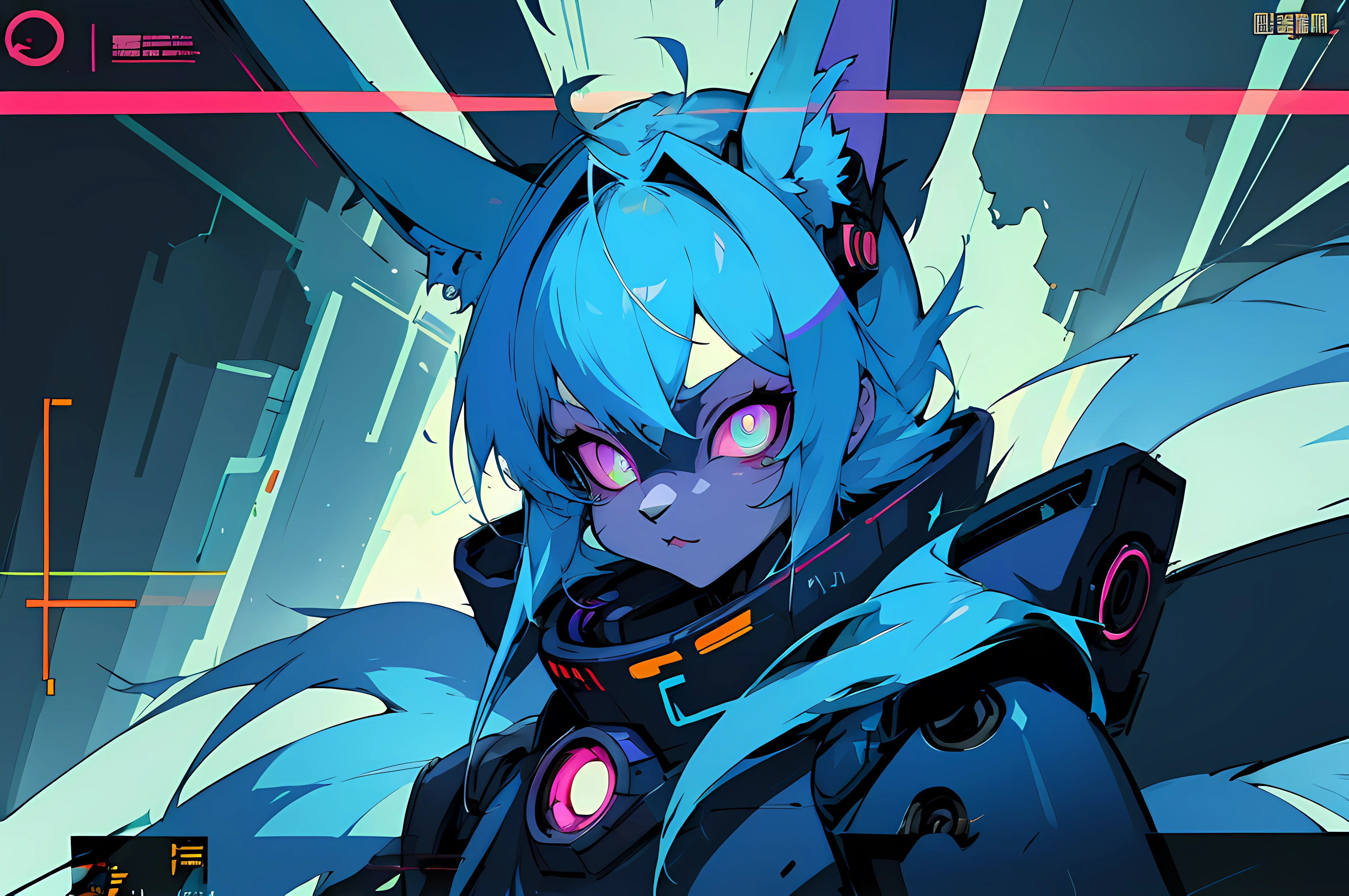 (vintage vhs), (crt screenshot), (Zen, Amy Sol style), (((blue anthro kemono furry rabbit))), underground cavern shining flashlight in old ruins, scene from a show about a blue anthro furry kemono rabbit who investigates deep space crime, (vast decrepit scenery:1.2) blame! style, nightmarish illustration, glowing eyes everywhere, intense eye contact, hybrid human / anthro, electrixbunny, rabbit anthro portrait, ((portrait)), bunnypunk, weirdcore voidpunk fursona, wearing bunny ears, cover art with light abstraction, abstract, simple vector art, contemporary Cybernetic art, color gradients, soft color palettes, layered forms, whimsical animation, style Ethereal abstract, 4K, , anime character with futuristic hair and glowing eyes in a dark room, digital cyberpunk anime art, anime style 4 k, digital cyberpunk - anime art, anime mecha aesthetic, digital cyberpunk anime!!, anime cyberpunk art, fully robotic!! catgirl, hyper concept art, cyberpunk anime girl mech, portrait anime space cadet girl, wearing cybernetic bunny ears , anime character with futuristic hair and glowing eyes in a dark room, digital cyberpunk anime art, anime style 4 k, digital cyberpunk - anime art, anime mecha aesthetic, digital cyberpunk anime!!, anime cyberpunk art, fully robotic!! catgirl, hyper concept art, cyberpunk anime girl mech, portrait anime space cadet girl, wearing cybernetic bunny ears --v6