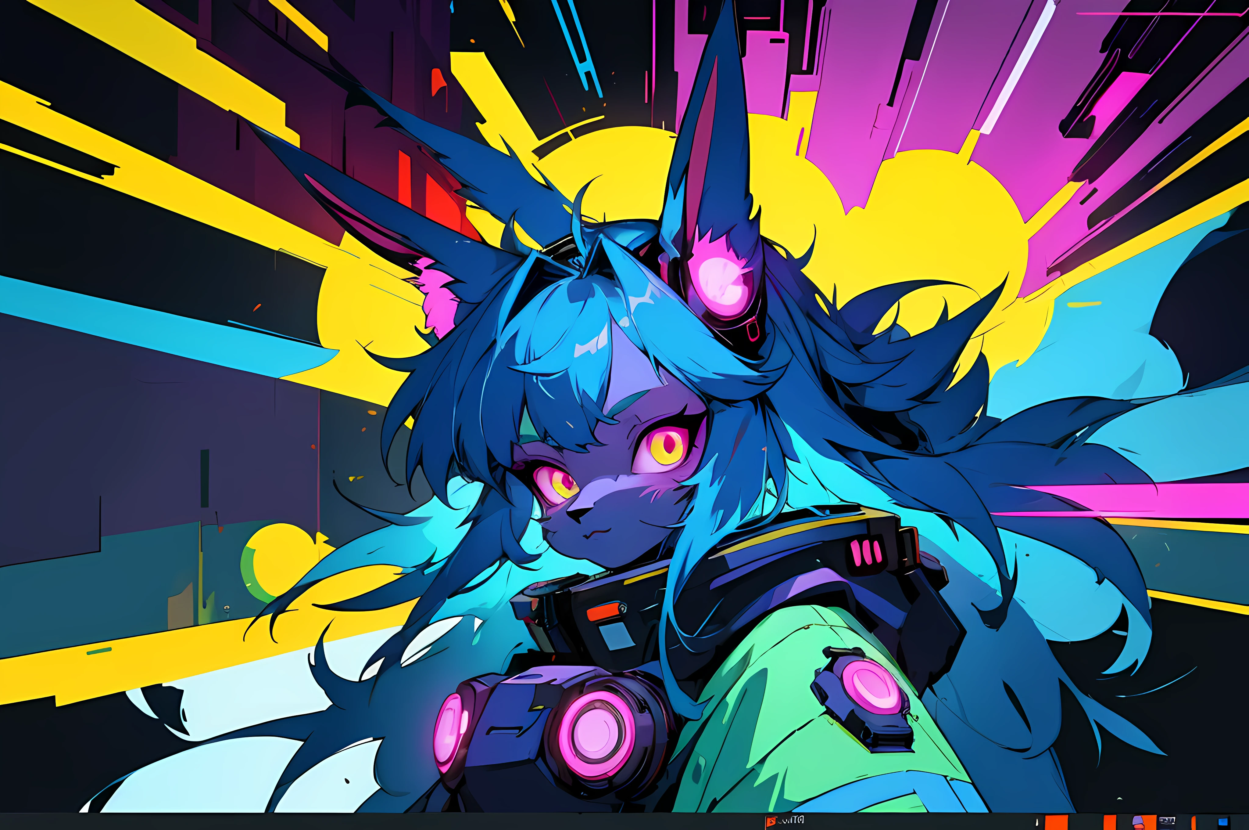 (vintage vhs), (crt screenshot), (Zen, Amy Sol style), (((blue anthro kemono furry rabbit))), underground cavern shining flashlight in old ruins, scene from a show about a blue anthro furry kemono rabbit who investigates deep space crime, (vast decrepit scenery:1.2) blame! style, nightmarish illustration, glowing eyes everywhere, intense eye contact, hybrid human / anthro, electrixbunny, rabbit anthro portrait, ((portrait)), bunnypunk, weirdcore voidpunk fursona, wearing bunny ears, cover art with light abstraction, abstract, simple vector art, contemporary Cybernetic art, color gradients, soft color palettes, layered forms, whimsical animation, style Ethereal abstract, 4K, , anime character with futuristic hair and glowing eyes in a dark room, digital cyberpunk anime art, anime style 4 k, digital cyberpunk - anime art, anime mecha aesthetic, digital cyberpunk anime!!, anime cyberpunk art, fully robotic!! catgirl, hyper concept art, cyberpunk anime girl mech, portrait anime space cadet girl, wearing cybernetic bunny ears , anime character with futuristic hair and glowing eyes in a dark room, digital cyberpunk anime art, anime style 4 k, digital cyberpunk - anime art, anime mecha aesthetic, digital cyberpunk anime!!, anime cyberpunk art, fully robotic!! catgirl, hyper concept art, cyberpunk anime girl mech, portrait anime space cadet girl, wearing cybernetic bunny ears --v6