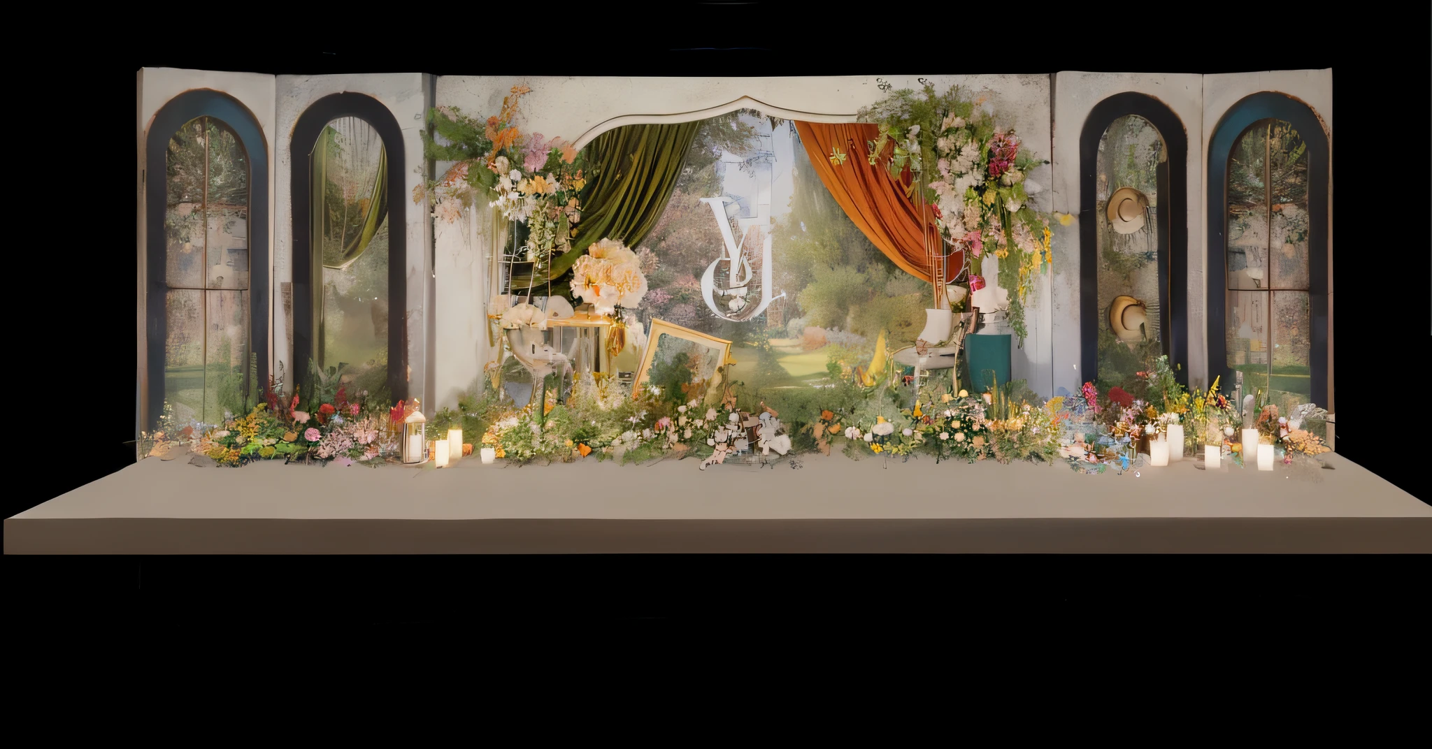 opulent ，Beautiful rendering，hyper HD，Hyper-realistic，，French wedding scene，CG rendering，lavishly decorated，enscape render，，，Wedding，opulent，high qulity，with details，Oil painting feeling，florals，