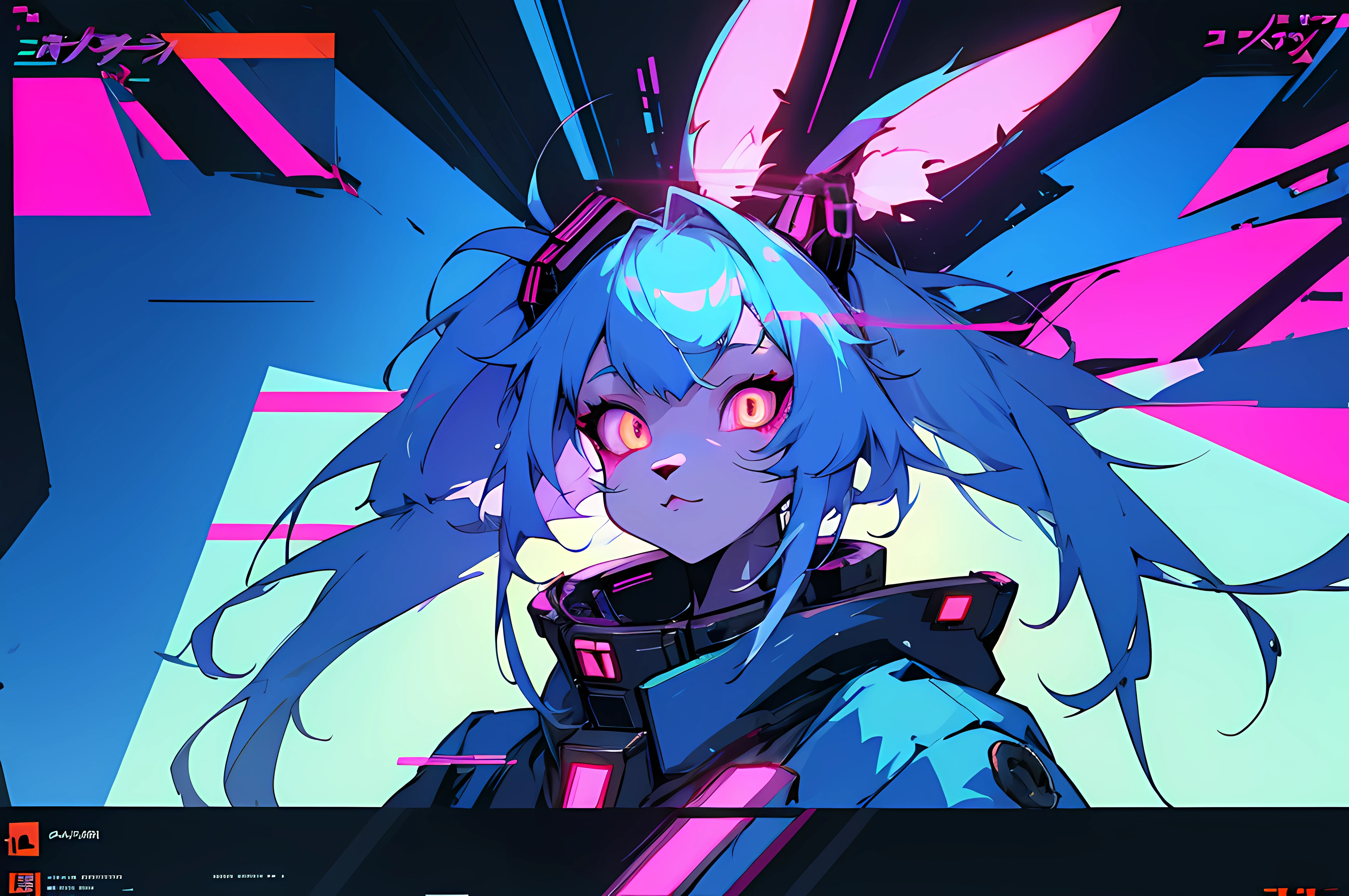 (vintage vhs), (crt screenshot), (Zen, Amy Sol style), (((blue anthro kemono furry rabbit))), underground cavern shining flashlight in old ruins, scene from a show about a blue anthro furry kemono rabbit who investigates deep space crime, (vast decrepit scenery:1.2) blame! style, nightmarish illustration, glowing eyes everywhere, intense eye contact, hybrid human / anthro, electrixbunny, rabbit anthro portrait, ((portrait)), bunnypunk, weirdcore voidpunk fursona, wearing bunny ears, cover art with light abstraction, abstract, simple vector art, contemporary Cybernetic art, color gradients, soft color palettes, layered forms, whimsical animation, style Ethereal abstract, 4K, , anime character with futuristic hair and glowing eyes in a dark room, digital cyberpunk anime art, anime style 4 k, digital cyberpunk - anime art, anime mecha aesthetic, digital cyberpunk anime!!, anime cyberpunk art, fully robotic!! catgirl, hyper concept art, cyberpunk anime girl mech, portrait anime space cadet girl, wearing cybernetic bunny ears , anime character with futuristic hair and glowing eyes in a dark room, digital cyberpunk anime art, anime style 4 k, digital cyberpunk - anime art, anime mecha aesthetic, digital cyberpunk anime!!, anime cyberpunk art, fully robotic!! catgirl, hyper concept art, cyberpunk anime girl mech, portrait anime space cadet girl, wearing cybernetic bunny ears --v6