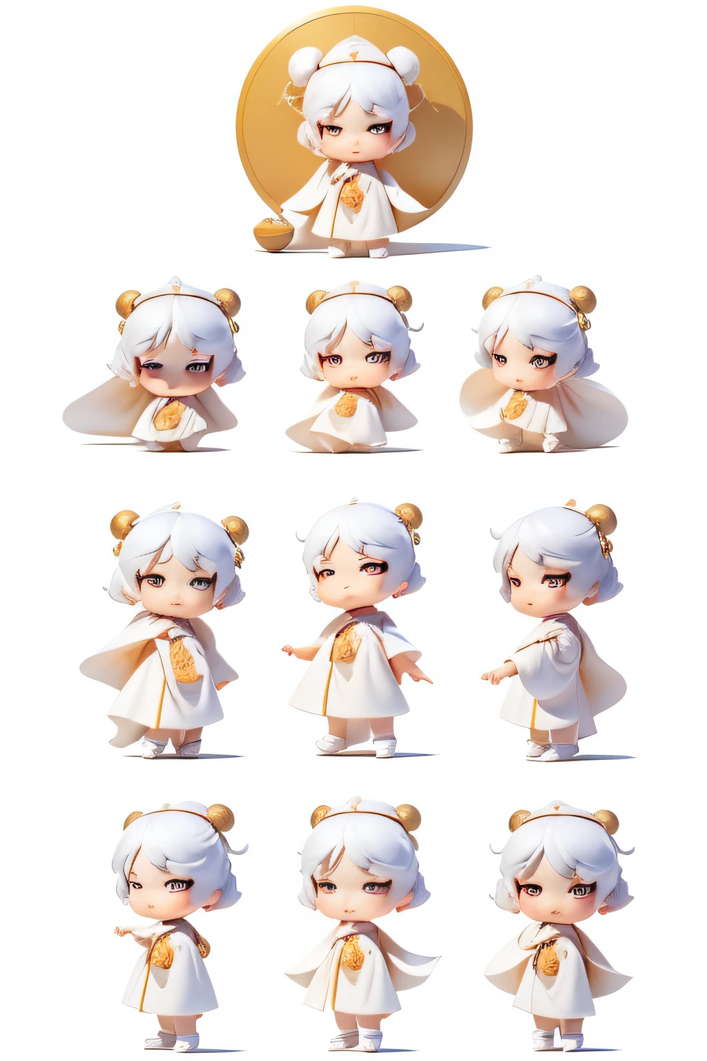 in white robe, Tang dynasty elegant poet, Eight cute poses and expressions, Smile, Sad, Angry, Anticipation. Different emotions, multiple possand expressionses, Chinese painting, tchibi, Illustrations, flatcolors, simple line 2d painting, popular artstations, Digital art, pixel style cartoons, lineworks, 8K
