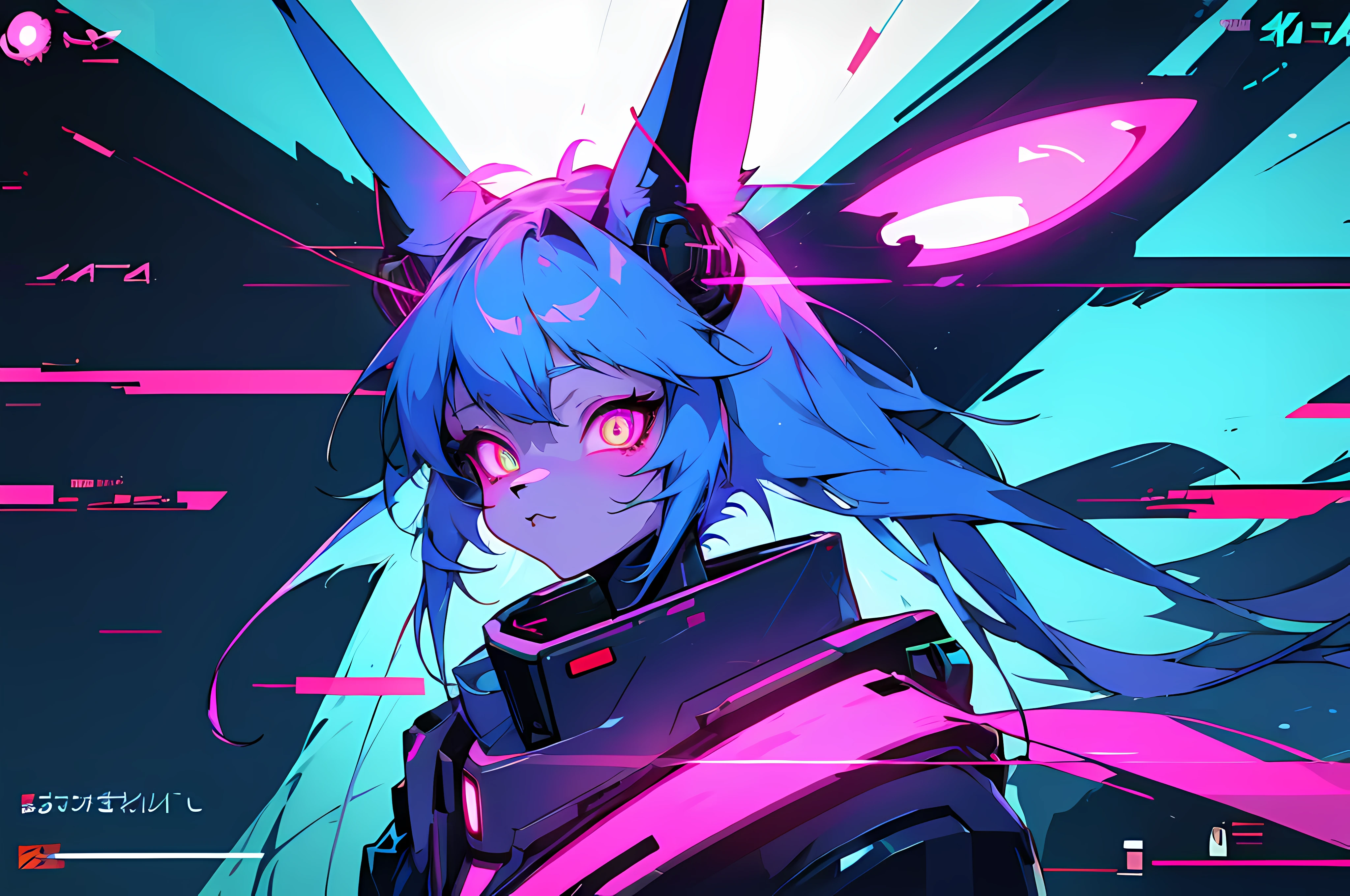 (vintage vhs), (crt screenshot), (Zen, Amy Sol style), (((blue anthro kemono furry rabbit))), underground cavern shining flashlight in old ruins, scene from a show about a blue anthro furry kemono rabbit who investigates deep space crime, (vast decrepit scenery:1.2) blame! style, nightmarish illustration, glowing eyes everywhere, intense eye contact, hybrid human / anthro, electrixbunny, rabbit anthro portrait, ((portrait)), bunnypunk, weirdcore voidpunk fursona, wearing bunny ears, cover art with light abstraction, abstract, simple vector art, contemporary Cybernetic art, color gradients, soft color palettes, layered forms, whimsical animation, style Ethereal abstract, 4K, , anime character with futuristic hair and glowing eyes in a dark room, digital cyberpunk anime art, anime style 4 k, digital cyberpunk - anime art, anime mecha aesthetic, digital cyberpunk anime!!, anime cyberpunk art, fully robotic!! catgirl, hyper concept art, cyberpunk anime girl mech, portrait anime space cadet girl, wearing cybernetic bunny ears , anime character with futuristic hair and glowing eyes in a dark room, digital cyberpunk anime art, anime style 4 k, digital cyberpunk - anime art, anime mecha aesthetic, digital cyberpunk anime!!, anime cyberpunk art, fully robotic!! catgirl, hyper concept art, cyberpunk anime girl mech, portrait anime space cadet girl, wearing cybernetic bunny ears --v6