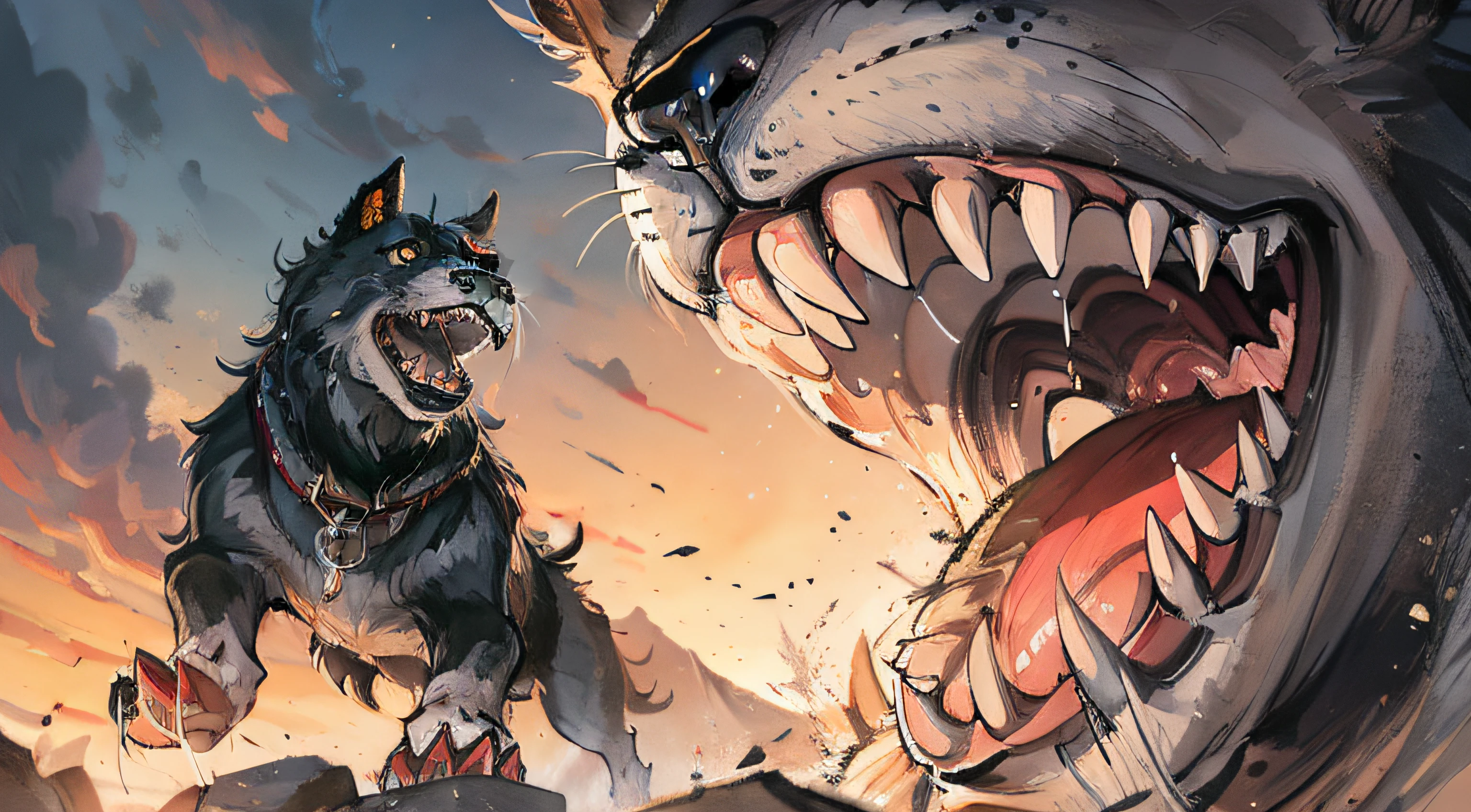 Vicious dogs，Tooth grinned，A mouth full of saliva，Hairy，Fierce look，NOWAI，wastelands