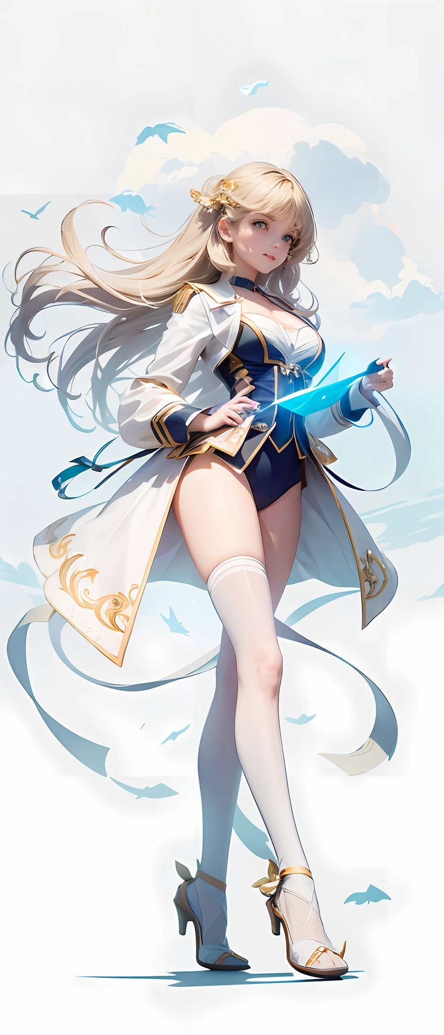 tmasterpiece，best qualtiy，cinematic Film still from，1girll，Cloud Girl，Floating in the sky，closeup cleavage，brightly，cheerfulness，Warm and soft lighting，