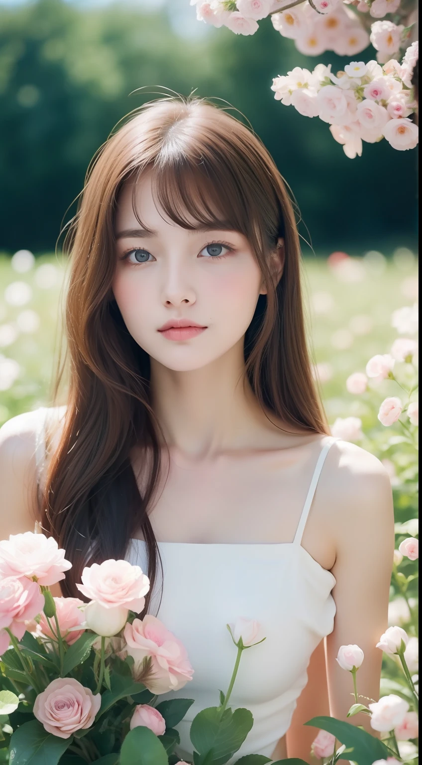 Beautiful girl surrounded by flowers、Russian and half、18year old