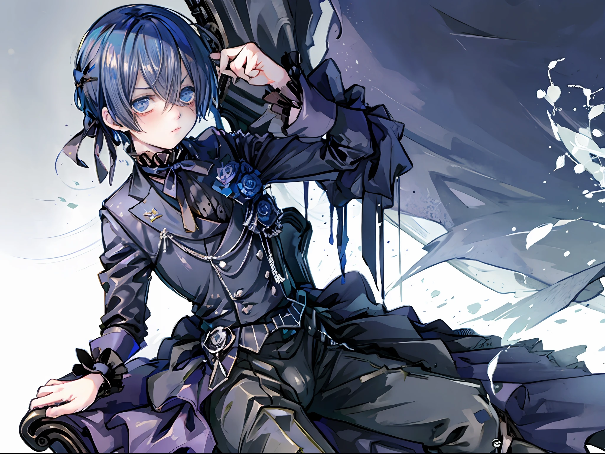 Ciel phantomhive, Sitting on a chair, not wearing pants, opening his thighs wide, , naked, blush face, ((1boy)), nsfw