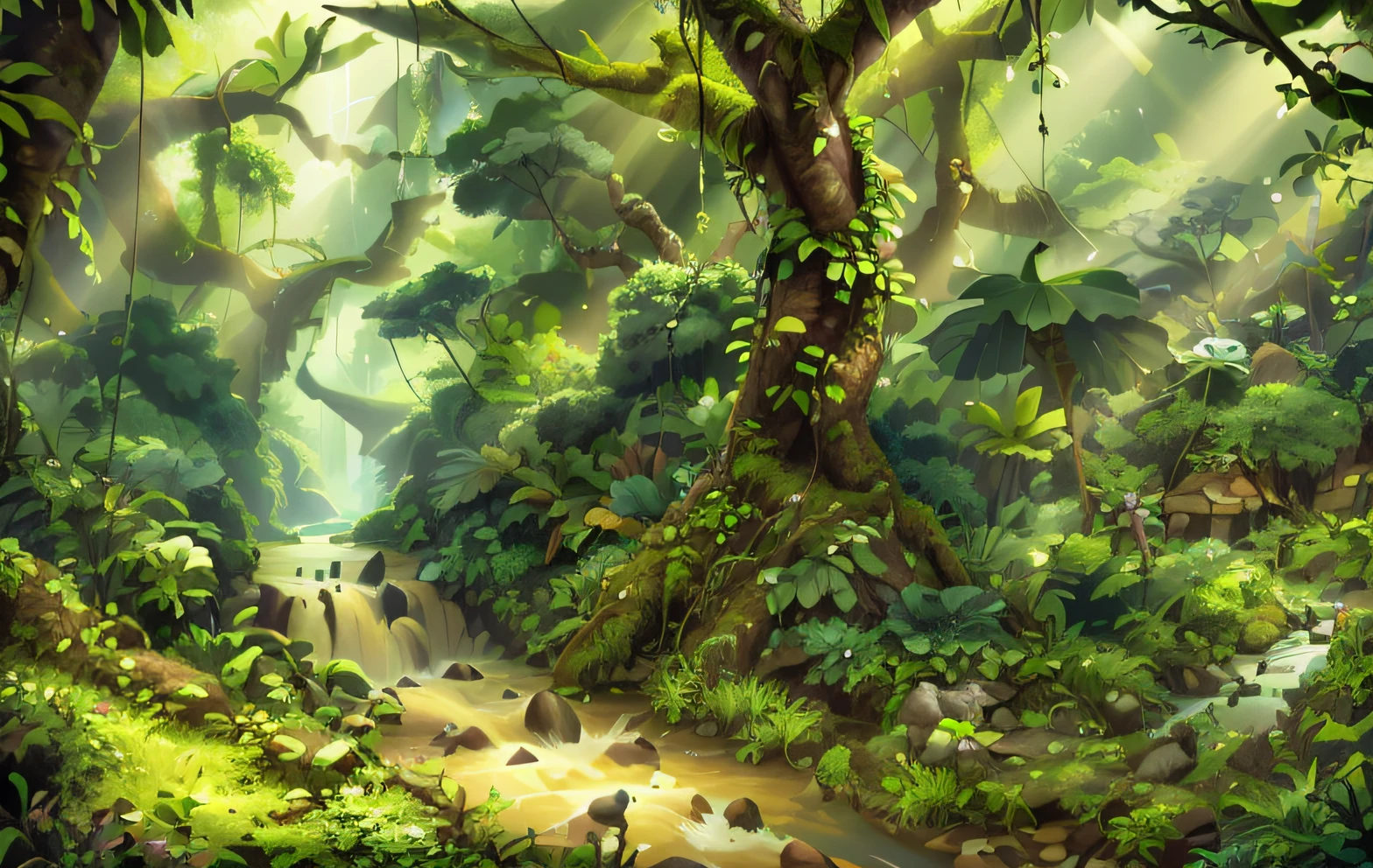 Pass through the river of lush green forest, The river flows through the jungle, River in the jungle, Amazon jungle, Amazon rainforest background, forest and river, with trees and rivers