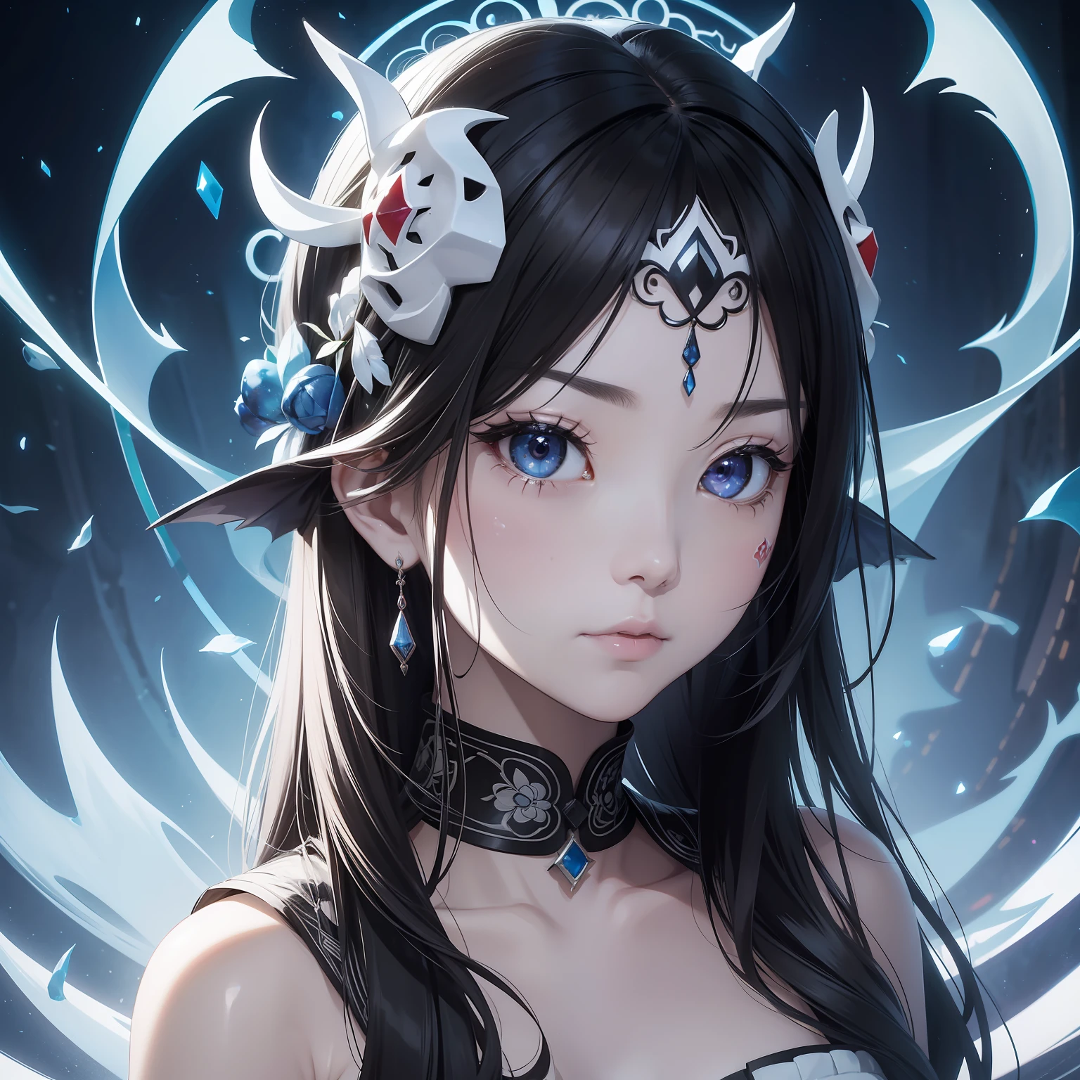 In a different world where mandala murals spread、Beautiful woman in Japanese clothes appeared。She is dressed in pure white.、Beautiful contrast between clear white skin and black hair、It was like a swan。 however、As if to overshadow its beauty、There was a skull element on part of her face。On her right cheek、It is carved with a pattern like the eyes and nose of the skull.、It's an eerie atmosphere。 She showed her profile、His eyes seemed to look far away.。In its expression、Melancholy and sadness ooze.、I was made to feel her strong-willed inner self。 In the background、There are geometric patterns like mandala paintings and Buddhist symbols.、A mysterious space spreads out。 This art is、Beauty and creepiness、And it expresses a mysterious worldview that fuses mystique.............。Opening the door to another world that cannot be touched、You will be able to feel the mystery of the world。Strong elements of aging science fiction。Colorful and horror。profile。Detailed and meticulously drawn。3D Art。android。Like the hero of an adventure。disaster々Or。Be pure。More three-dimensional。Elements of total。Triumphant。The tattoo。Sad face。Live-action adaptation。Demon of Hell。