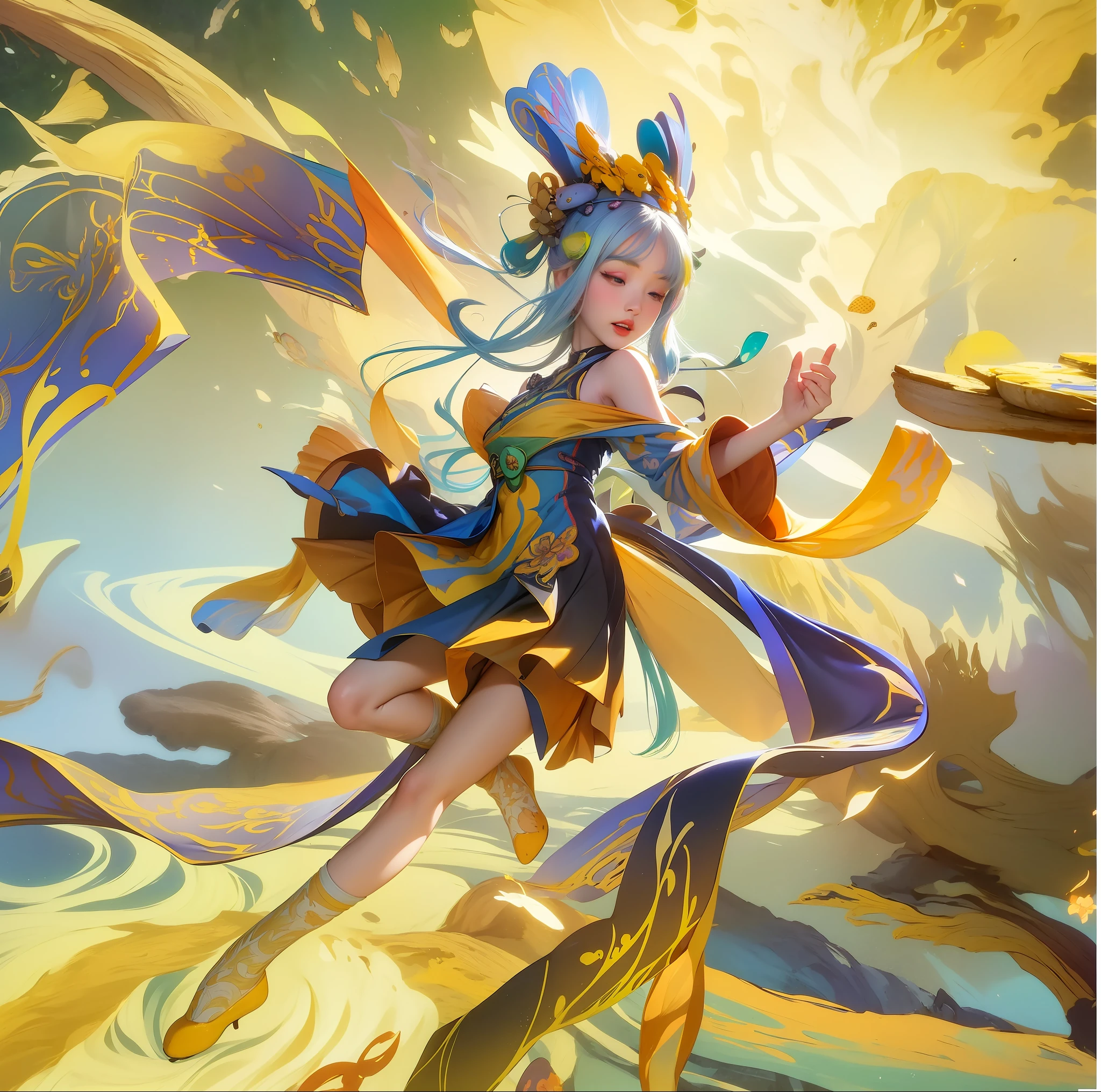 (8K, RAW photo:1.2), Best quality, 超高分辨率,Dramatic angle,(fluttering detail color splash), (illustration),(((1 girl))),(Long hair),(rain:0.9), (head gear:1.4),There is an ancient palace beside the girl,Hanfu,(focal point),colored ink drawing,(Splash color),Splash color,(((Colorful))),(sketching:0.8) , Masterpiece, Best quality, beautiful painted, High level of detail,(Denoising:0.6),[Splash ink],((ink refraction)), (Beautiful detailed sky),Moon,highly,A detailed,(Masterpiece, Best quality, Extremely detailed） CG unity 8K wallpaper，tmasterpiece，Best quality at best，ultra - detailed），（Stone garlic），Superskirt，Delicate legs
