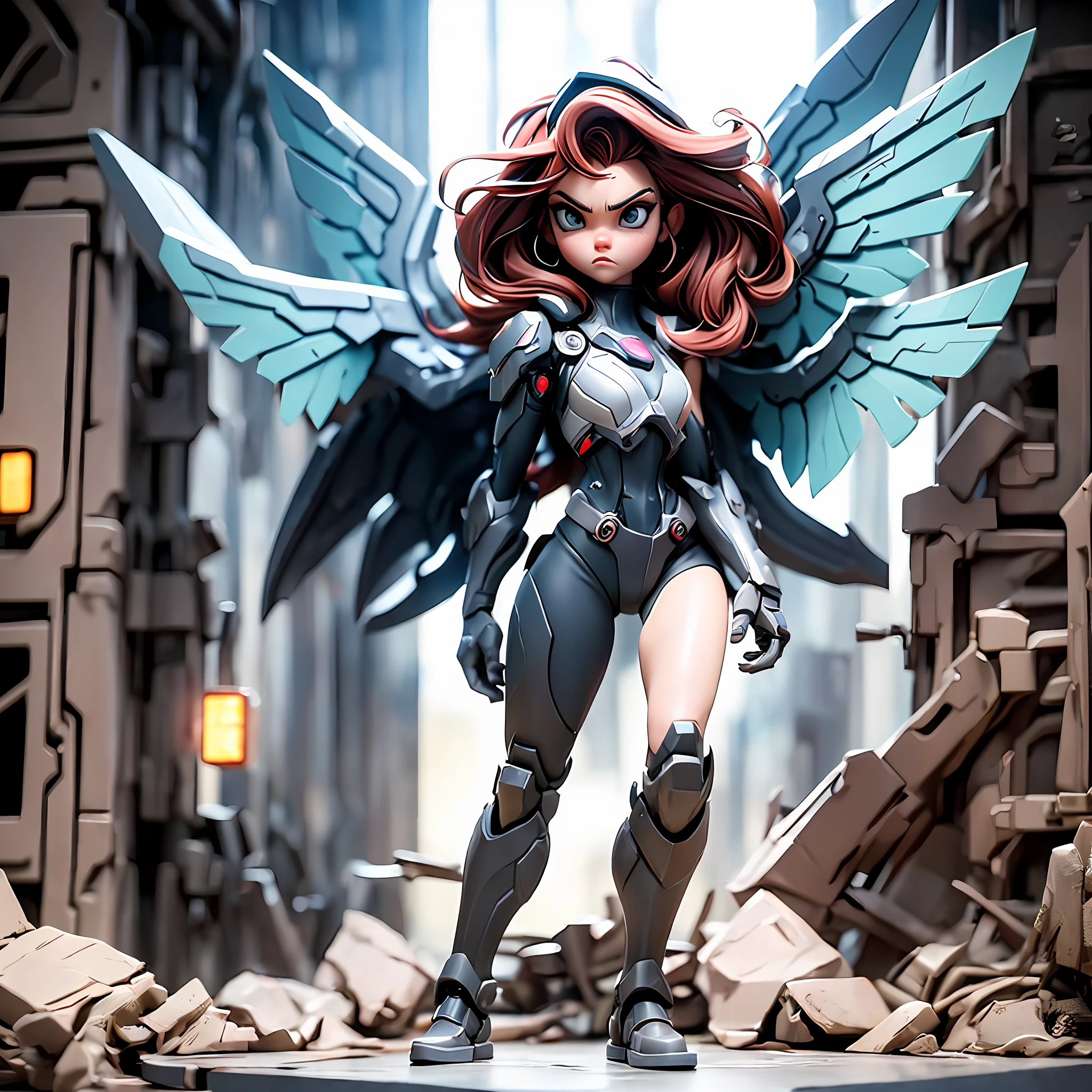 Standing alone、(Female angel whose whole body is a machine)、(machine wings)、cyberpunked、Cool Beauty、Face strong enemies、Engineers、(Veteran Hero)、Counter Attack、full body Esbian、Ready for Battle、(((AT field fully open)))、(evangerion)、Glowing hair
