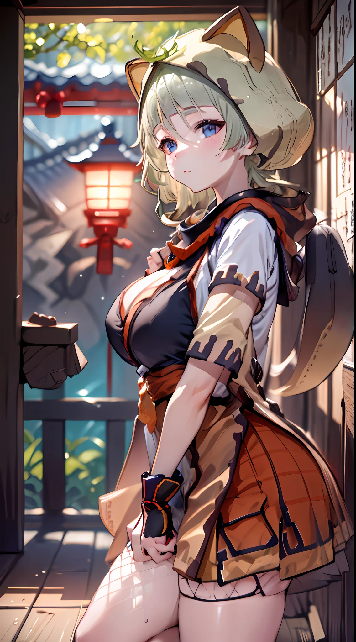 (NSTDA.:1.2), (10, beste-Qualit, master-piece: 1.4), ultra-high resolution, (lifelike, photorealistic portrait: 1.48), 25 years old, Cute Girl, Famous Japanese actors, oversized breasts, Blue Eyes, Head tilt, cowboy shot, from the front,My favorite cat ears, looking at the audience, expressionless, Beautiful lake, Zeiss 150mm F/ 2.8 Hasselblad, In Japanese shrines, Whole body, foot, Ultra-Wide Angle