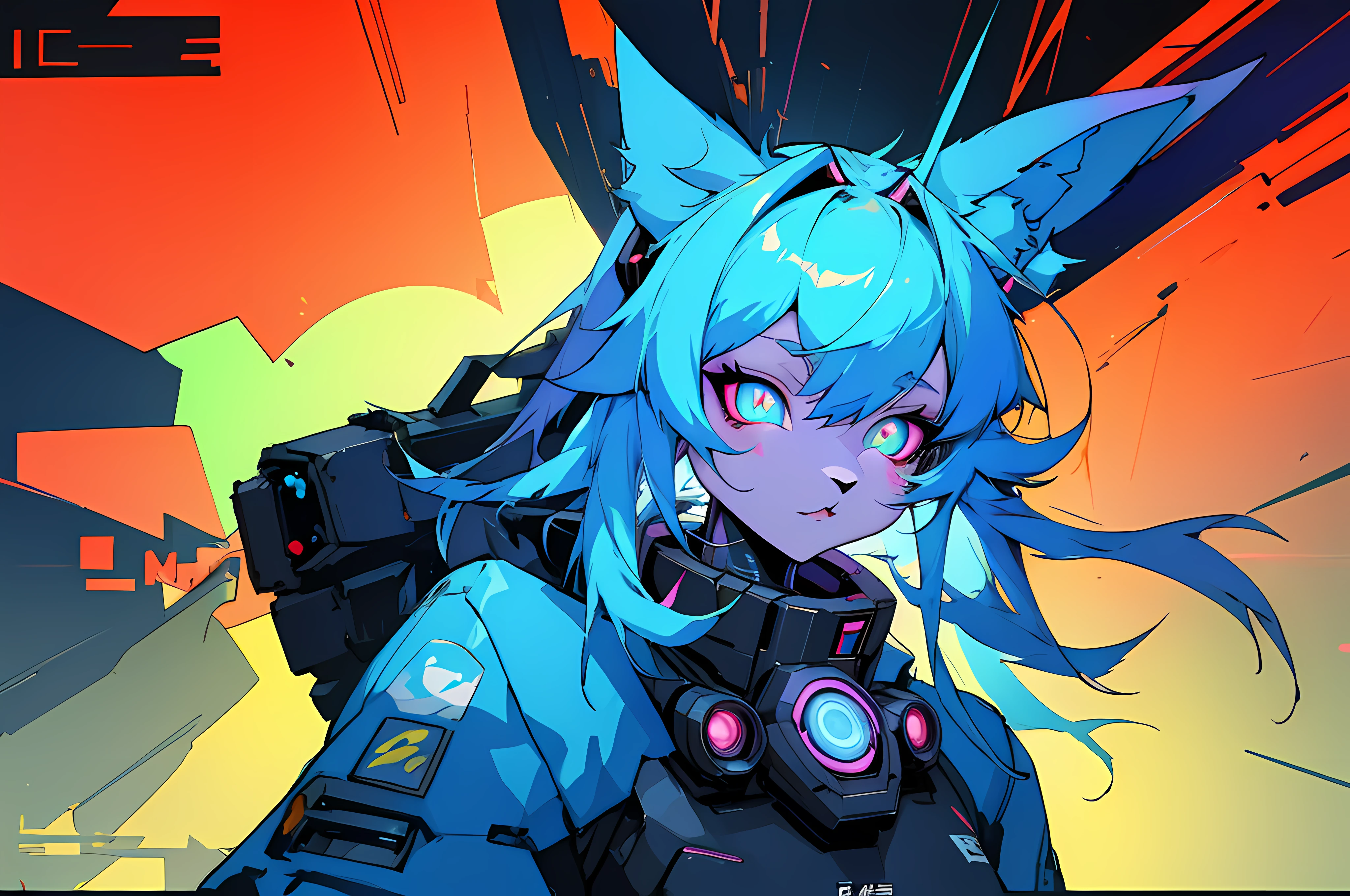(vintage vhs), (crt screenshot), (Zen, Amy Sol style), (((blue anthro kemono furry rabbit))), underground cavern shining flashlight in old ruins, scene from a show about a blue anthro furry kemono rabbit who investigates deep space crime, (vast decrepit scenery:1.2) blame! style, nightmarish illustration, glowing eyes everywhere, intense eye contact, hybrid human / anthro, electrixbunny, rabbit anthro portrait, ((portrait)), bunnypunk, weirdcore voidpunk fursona, wearing bunny ears, cover art with light abstraction, abstract, simple vector art, contemporary Cybernetic art, color gradients, soft color palettes, layered forms, whimsical animation, style Ethereal abstract, 4K, , anime character with futuristic hair and glowing eyes in a dark room, digital cyberpunk anime art, anime style 4 k, digital cyberpunk - anime art, anime mecha aesthetic, digital cyberpunk anime!!, anime cyberpunk art, fully robotic!! catgirl, hyper concept art, cyberpunk anime girl mech, portrait anime space cadet girl, wearing cybernetic bunny ears , anime character with futuristic hair and glowing eyes in a dark room, digital cyberpunk anime art, anime style 4 k, digital cyberpunk - anime art, anime mecha aesthetic, digital cyberpunk anime!!, anime cyberpunk art, fully robotic!! catgirl, hyper concept art, cyberpunk anime girl mech, portrait anime space cadet girl, wearing cybernetic bunny ears --v6