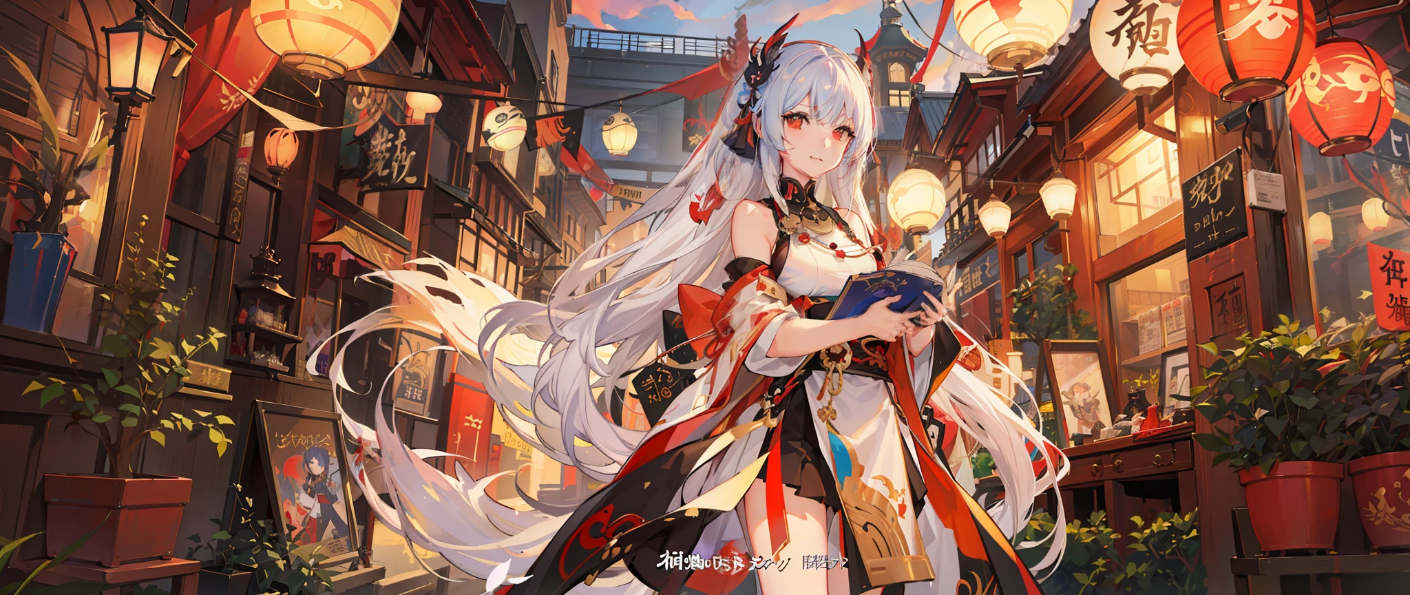 Anime characters in shop windows with oriental decorations, 《azur lane》role, A scene from the《azur lane》videogame, onmyoji, Kantai collection style, krenz cushart and wenjun lin, trending on cgstation, Official artwork, trending on artstation pixiv, azur lane style, An anime cover, Onmyoji detailed art