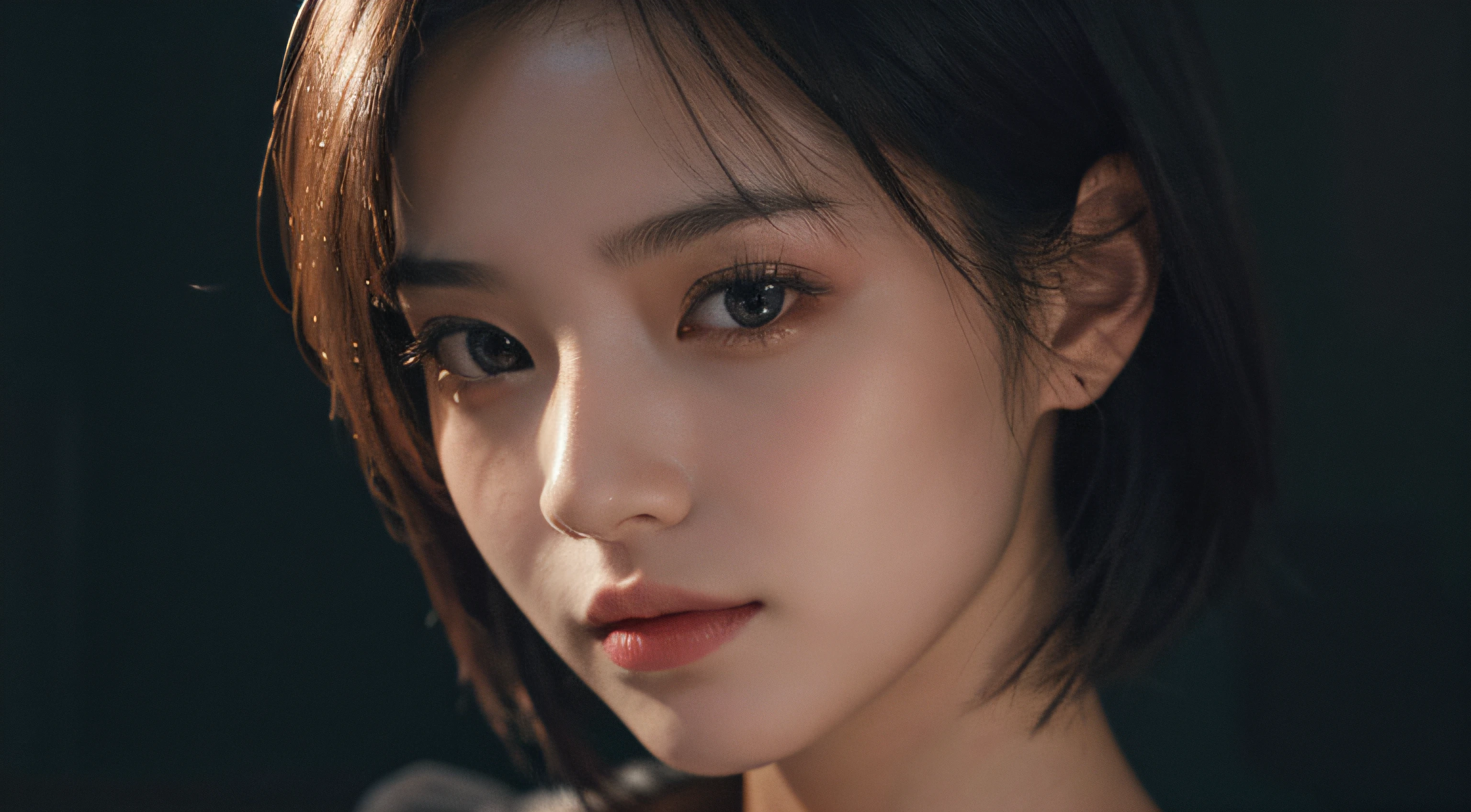 best qualtiy, tmasterpiece, 超高分辨率, (realisticlying:1.5), RAW photogr, 1girll, bshoulders, in the darkness nigth, deep shading, low tune, cold light, Sexy look, short detailed hair,((best qualtiy,8K,tmasterpiece:1.3))),Clear focus:1.2,(layer cut,The large:1.2),Beautiful Women in Perfect Figure:1.4,Moist body:1.5,Highly Detailed Face and Skin Textur,Detailed eyes,二重まぶた,