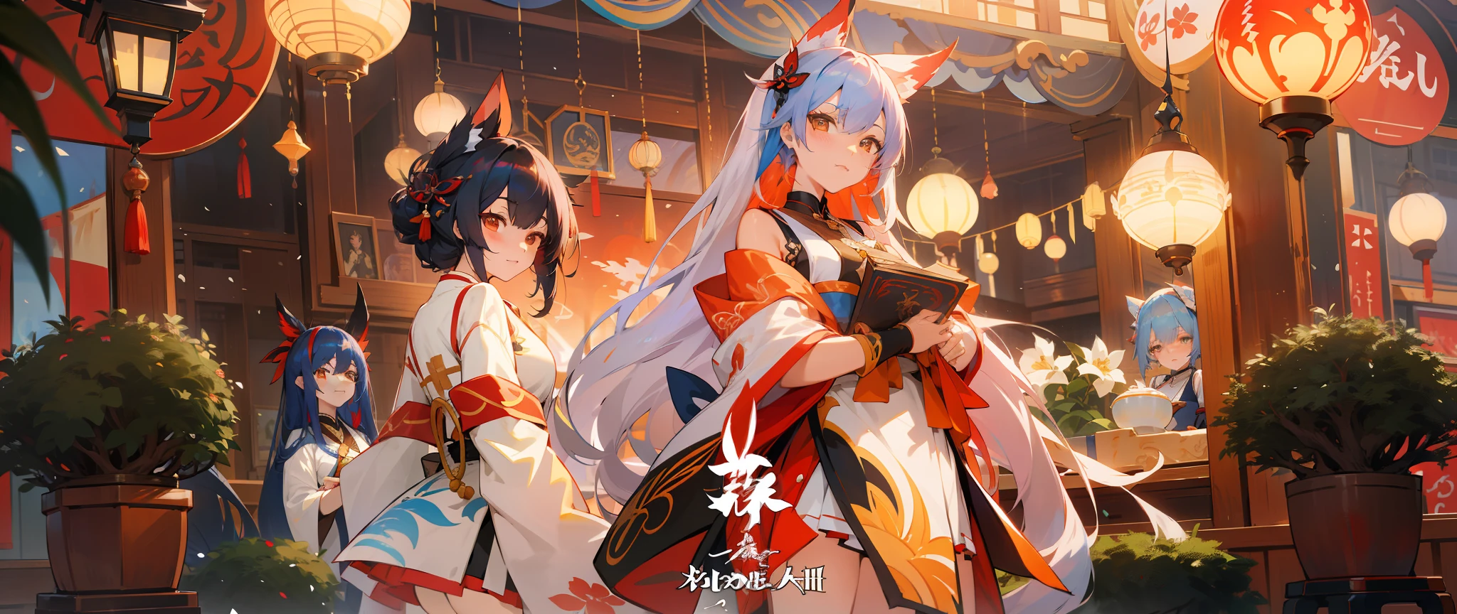 Anime characters in shop windows with oriental decorations, 《azur lane》role, A scene from the《azur lane》videogame, onmyoji, Kantai collection style, krenz cushart and wenjun lin, trending on cgstation, Official artwork, trending on artstation pixiv, azur lane style, An anime cover, Onmyoji detailed art