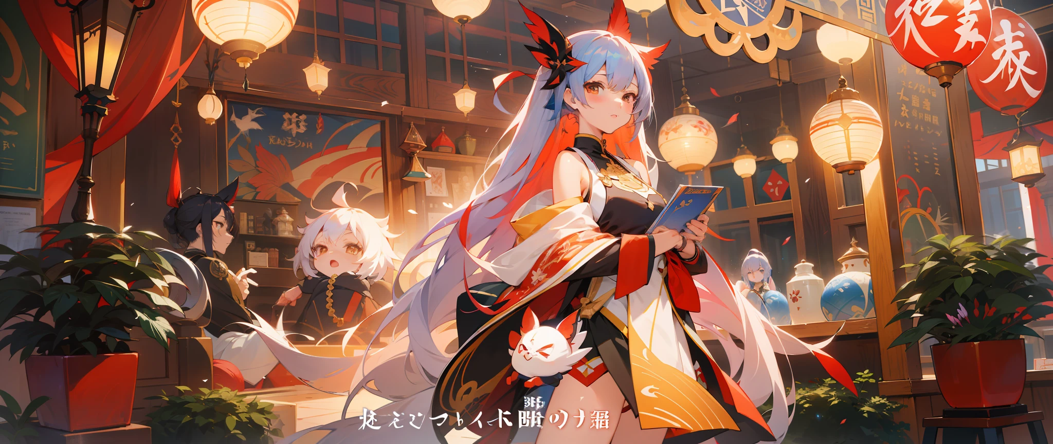 Anime characters in shop windows with oriental decorations, 《azur lane》role, A scene from the《azur lane》videogame, onmyoji, Kantai collection style, krenz cushart and wenjun lin, trending on cgstation, Official artwork, trending on artstation pixiv, azur lane style, An anime cover, Onmyoji detailed art