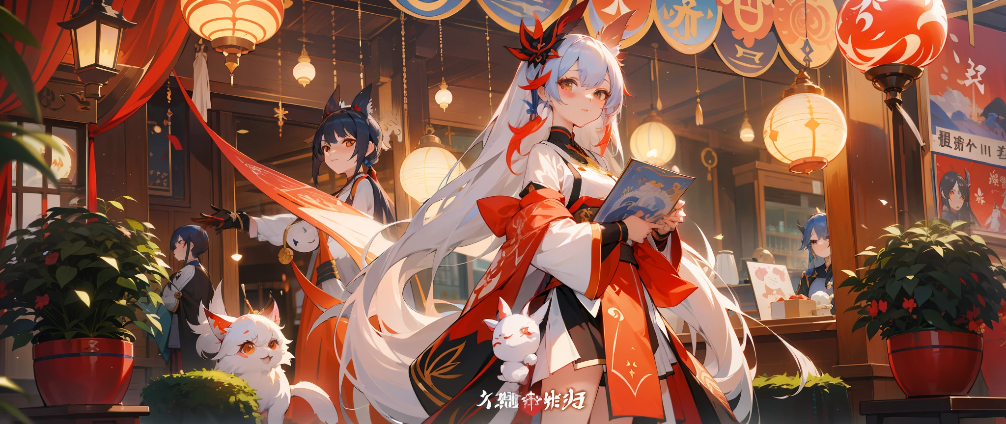 Anime characters in shop windows with oriental decorations, 《azur lane》role, A scene from the《azur lane》videogame, onmyoji, Kantai collection style, krenz cushart and wenjun lin, trending on cgstation, Official artwork, trending on artstation pixiv, azur lane style, An anime cover, Onmyoji detailed art