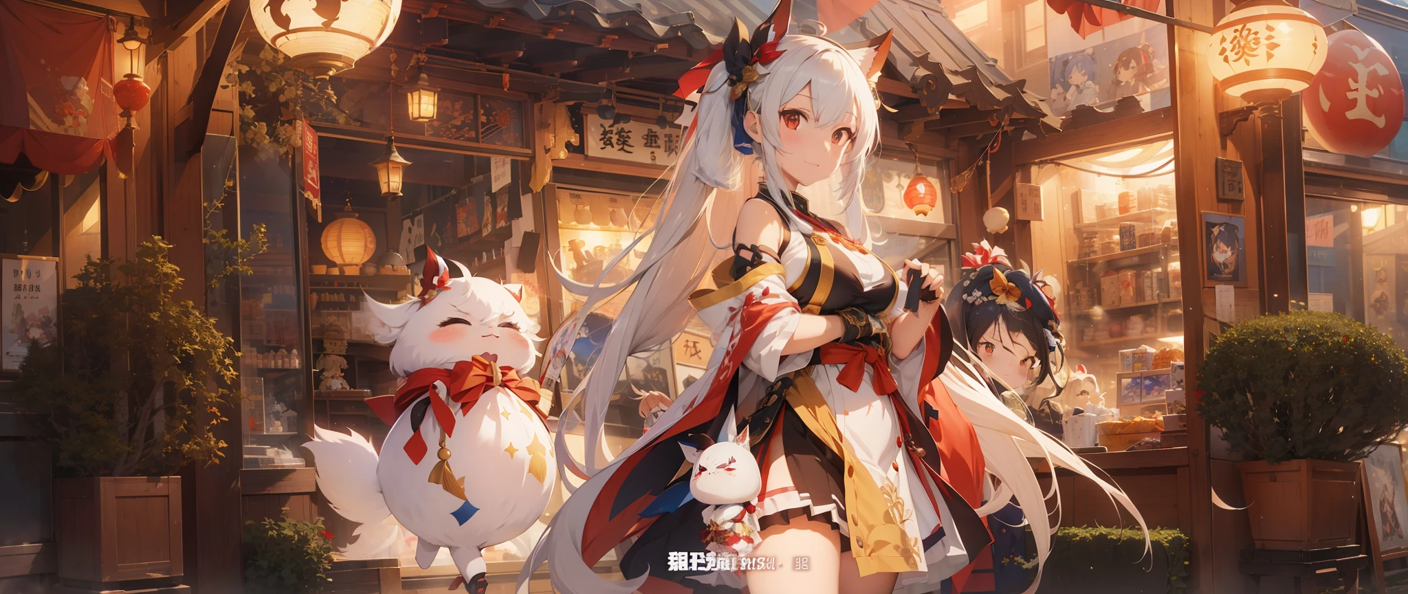 Anime characters in shop windows with oriental decorations, 《azur lane》role, A scene from the《azur lane》videogame, onmyoji, Kantai collection style, krenz cushart and wenjun lin, trending on cgstation, Official artwork, trending on artstation pixiv, azur lane style, An anime cover, Onmyoji detailed art