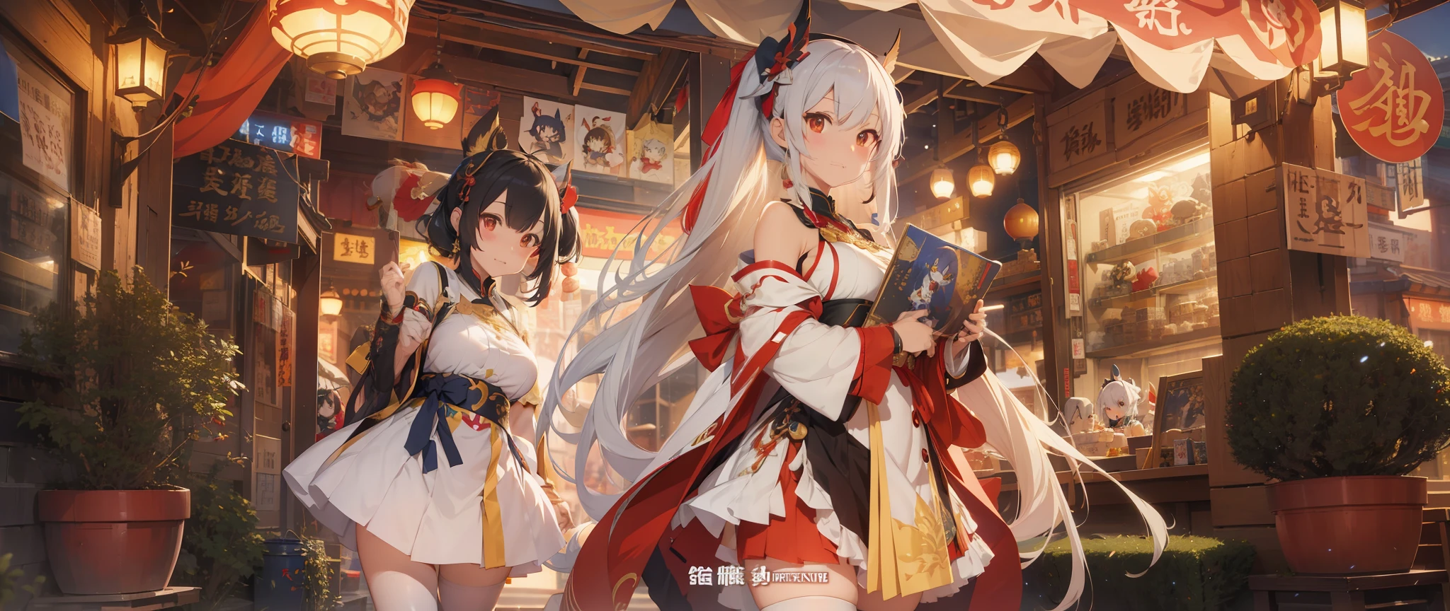 Anime characters in shop windows with oriental decorations, 《azur lane》role, A scene from the《azur lane》videogame, onmyoji, Kantai collection style, krenz cushart and wenjun lin, trending on cgstation, Official artwork, trending on artstation pixiv, azur lane style, An anime cover, Onmyoji detailed art